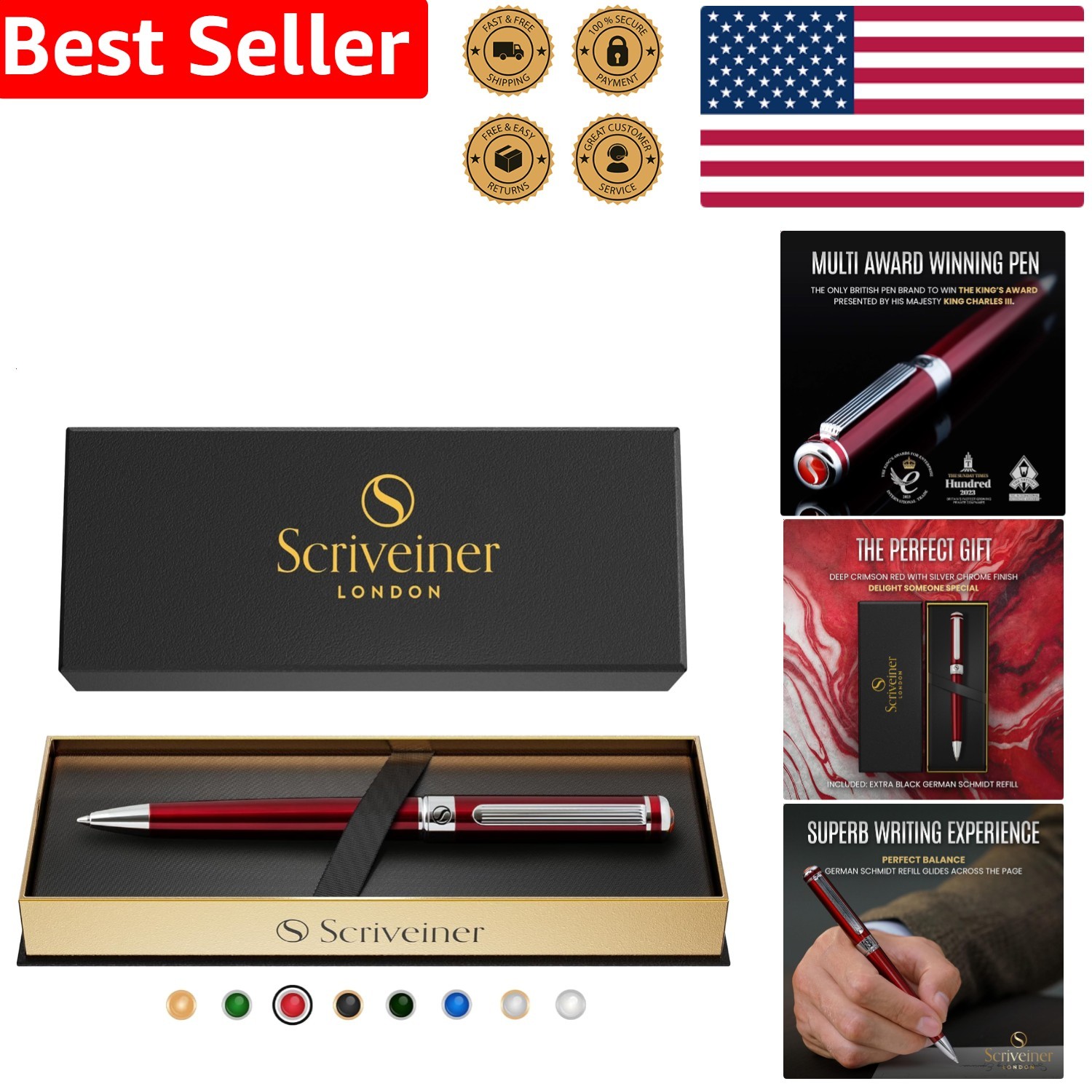 Crimson Red Lacquer Ballpoint Pen – Luxury Chrome Executive Gift, Schmidt Refill