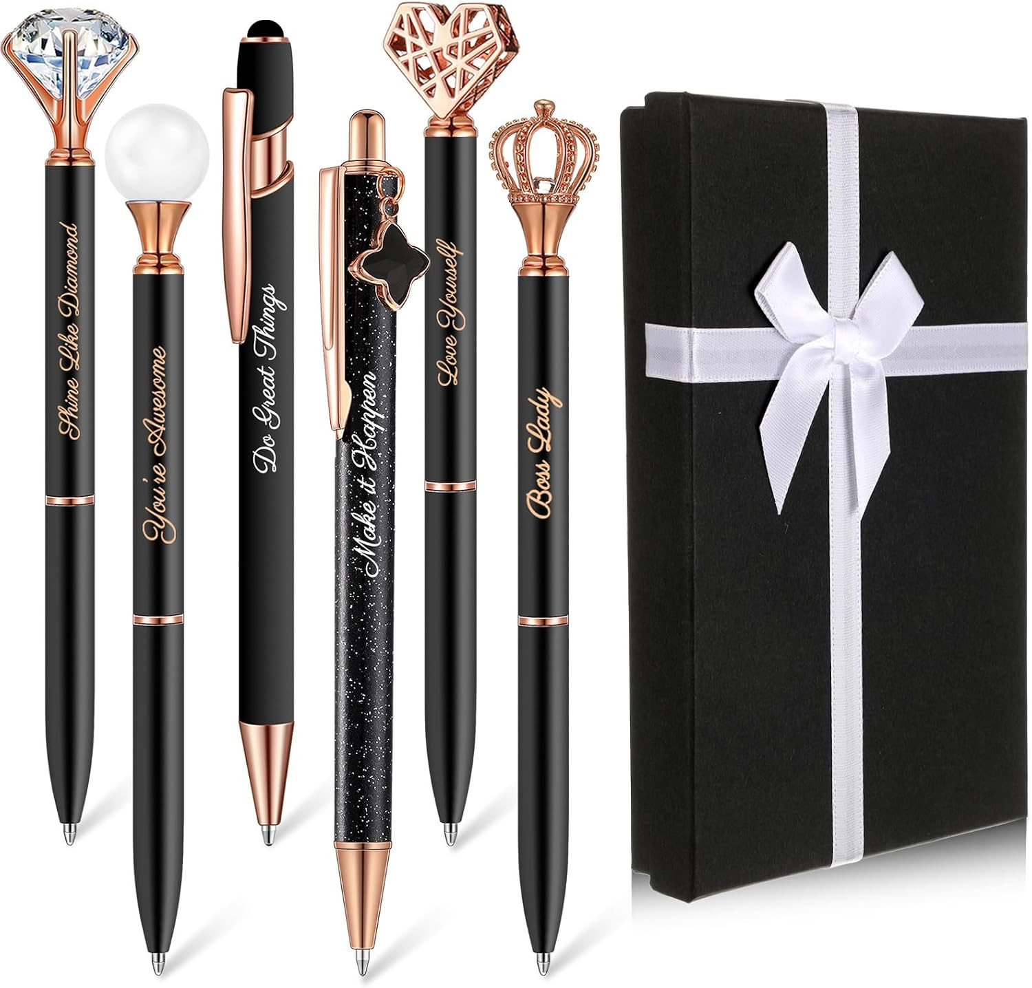 Qeeenar 6 Pcs Fancy Pens for Women Crystal Diamond Pen for Journaling Pretty Gli