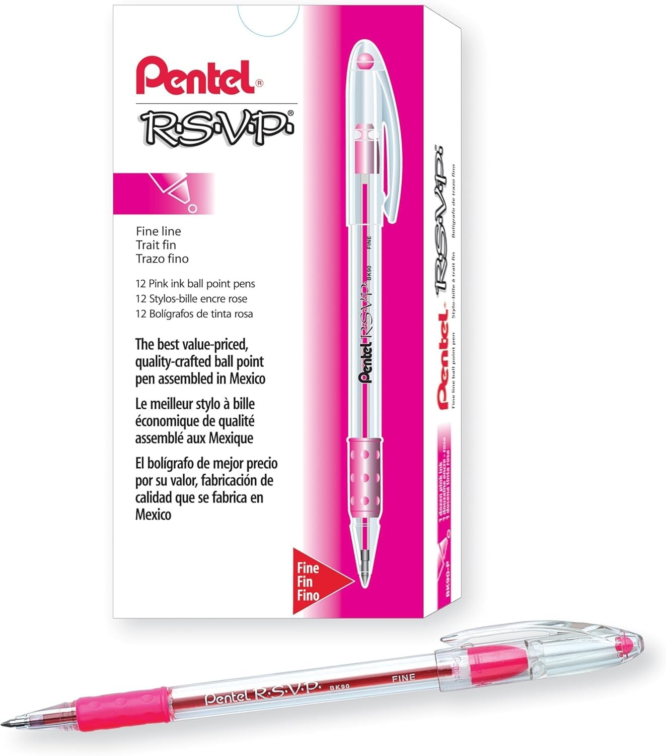 Durable RSVP 0.7mm Pink Ink Ballpoint Pen Set, 12 Count with Refillable Options