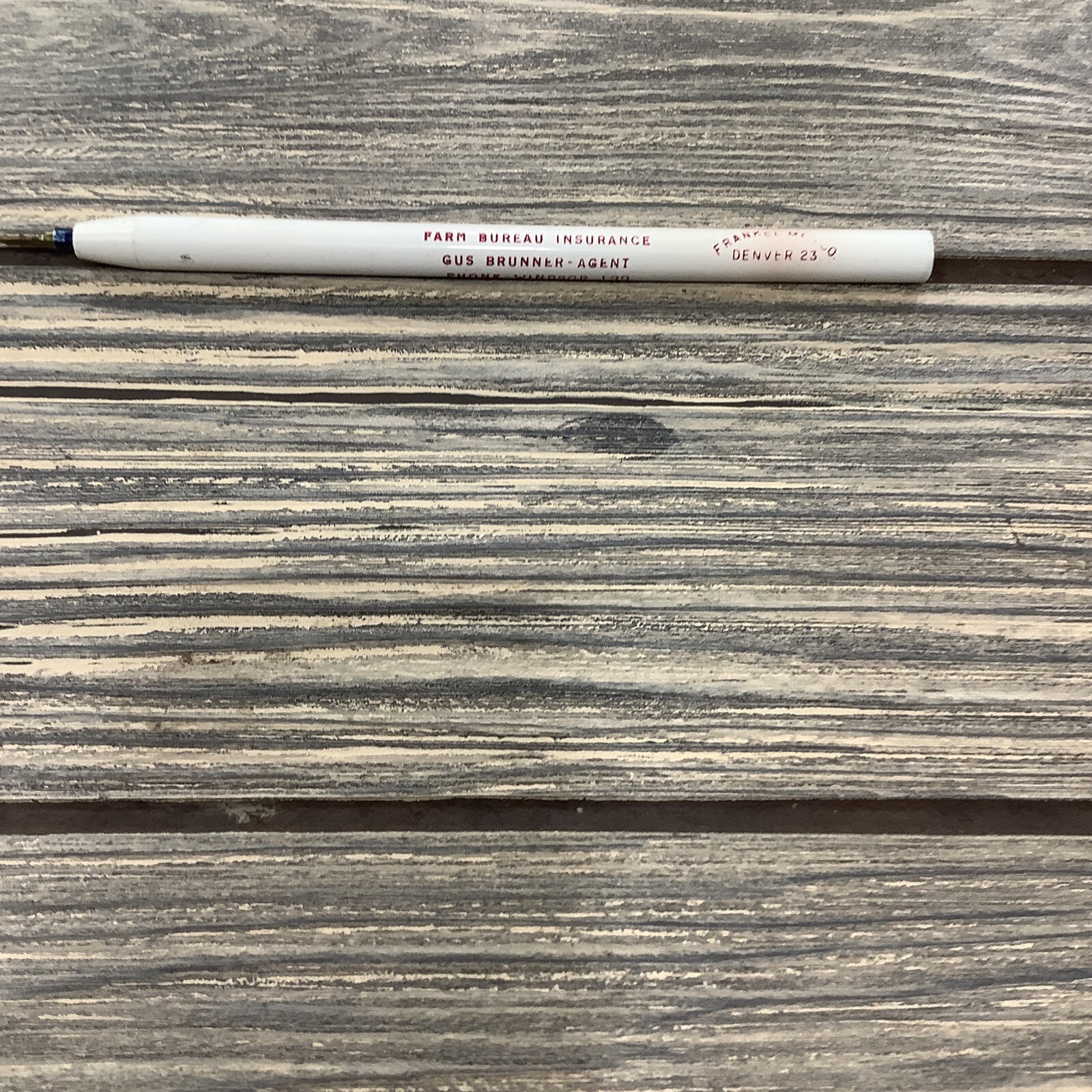 Vintage Pen Farm Bureau Insurance Gus Brunner Windsor White