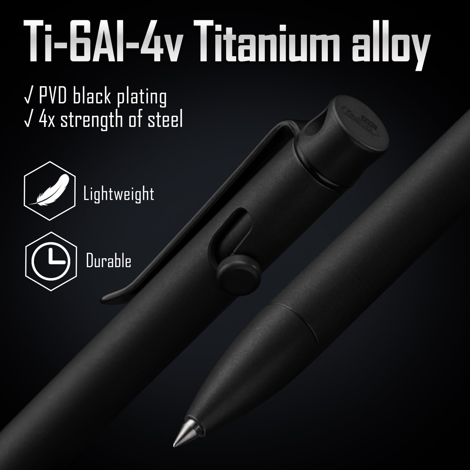 Keyunity Kp01Bk Bolt Action Edc Pen Clip Titanium Pocket Ballpoint Pen For