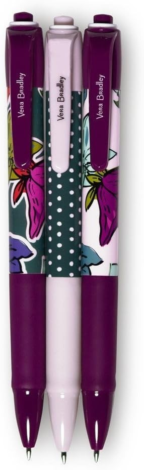 NEW Vera Bradley Pen Set of 3 Falling Flowers Multicolor Black Ink