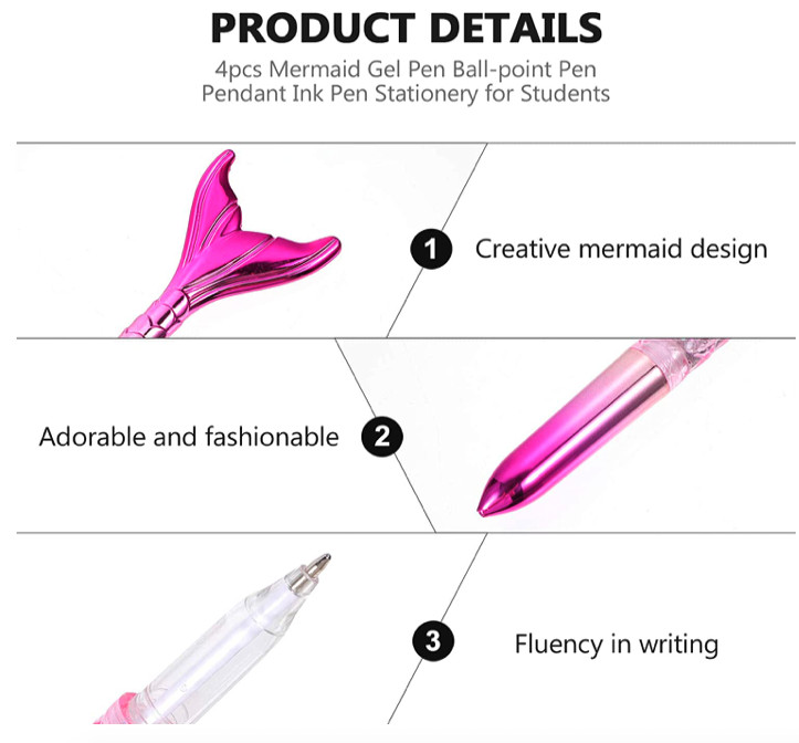 LED Textured Mermaid Metallic Iridescent LightUP Tail Ball Point Ink Pen w/Cap