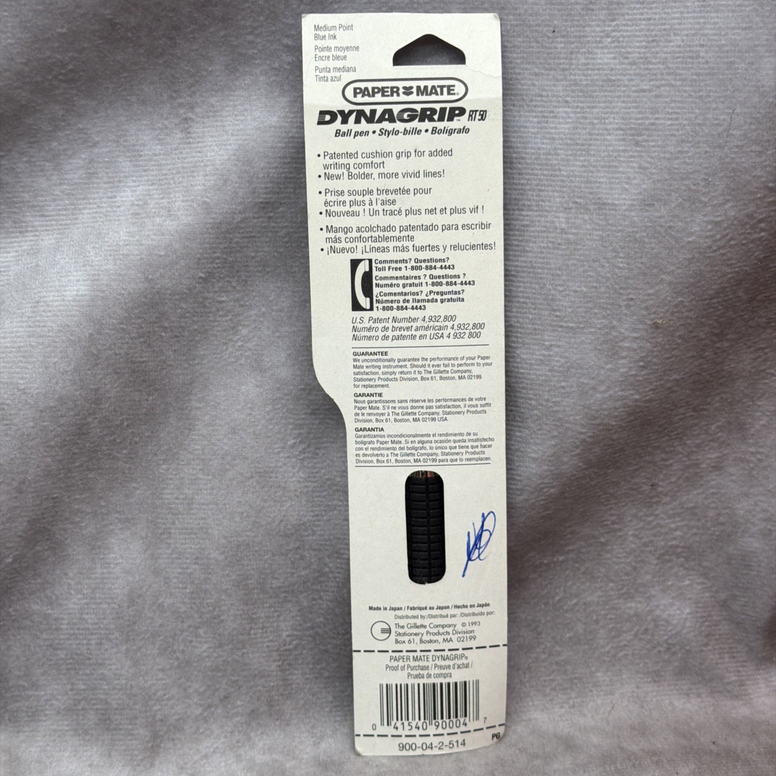 Paper Mate DynaGrip RT50 Ball Point Pen Medium Point Silver Barrel Blue Ink 1993