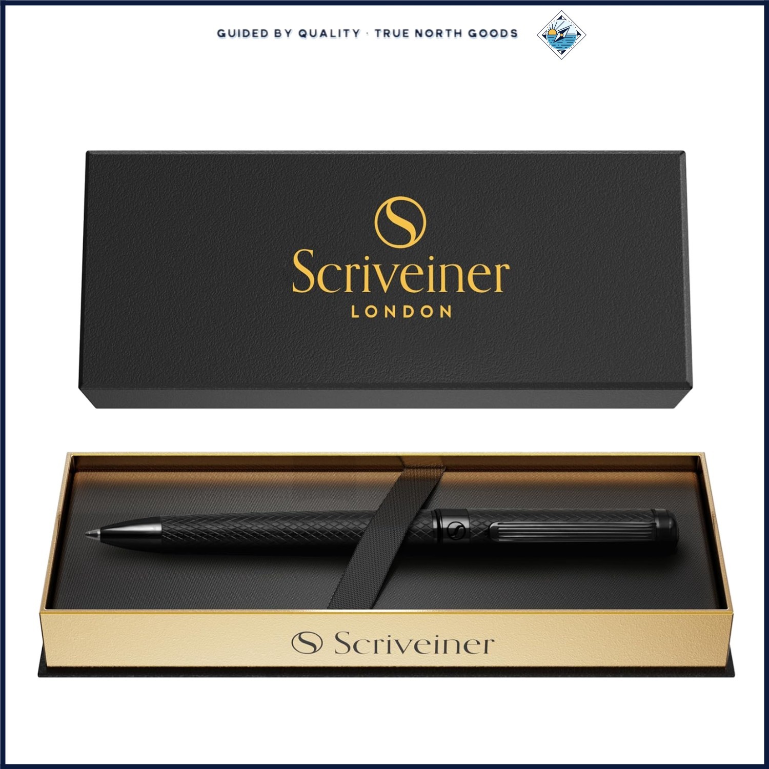 Luxury All Black Ballpoint Pen with Ergonomic Grip and Refillable Ink Cartridge