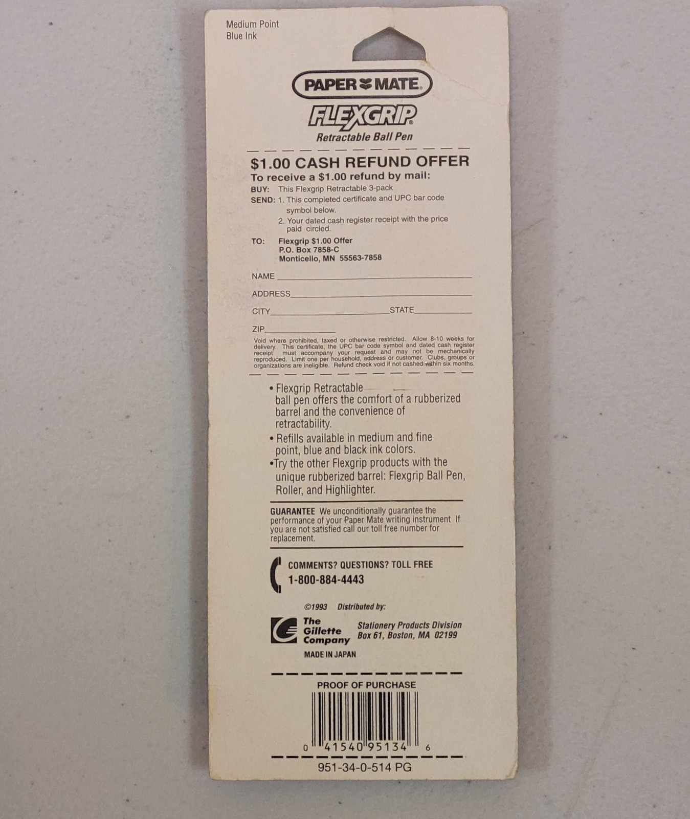 Vtg 1993 Paper Mate Flexgrip Retractable Refillable Ball Pen Blue Ink 3 Pack NEW
