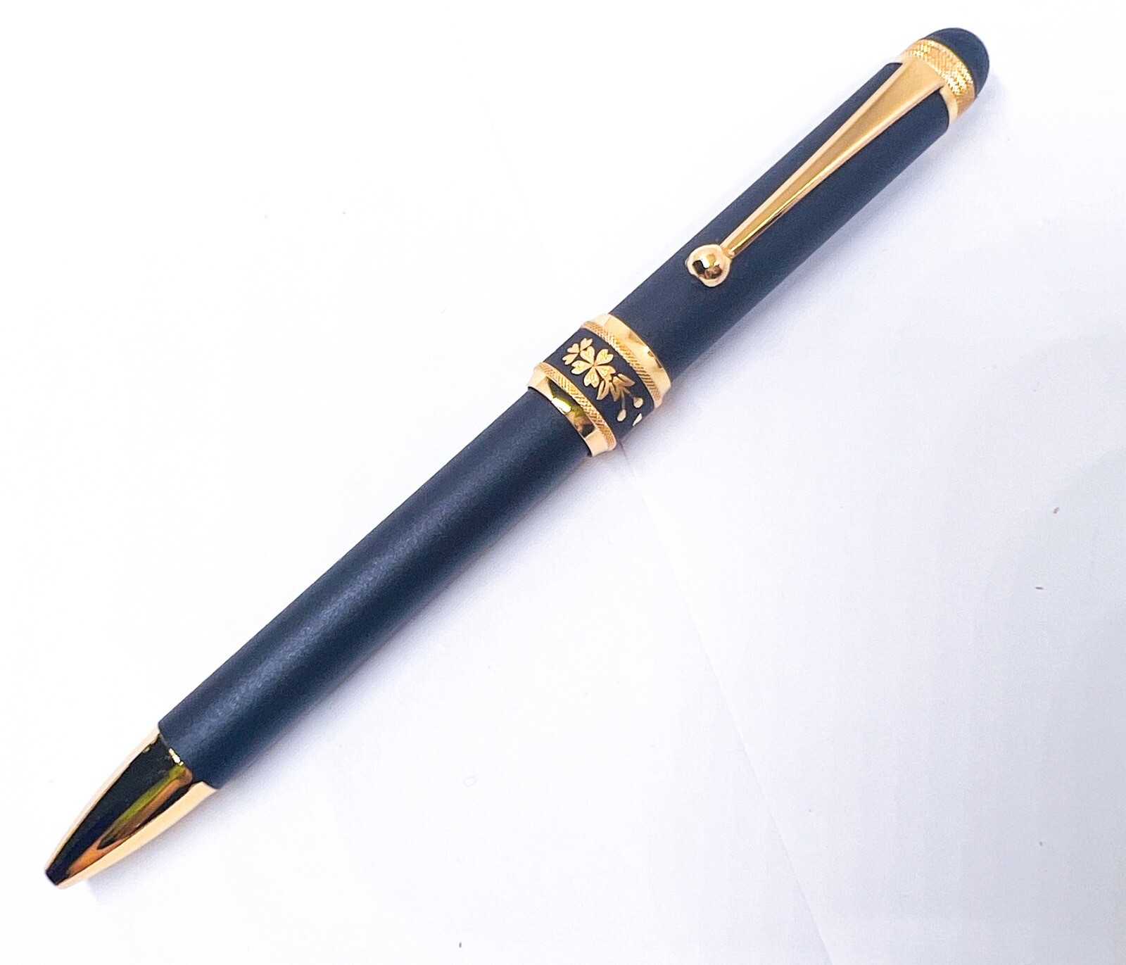 New Higo Inlay Platinum Multifunction Pen DOUBLE 3ACTION Solid Gold Sakura Box
