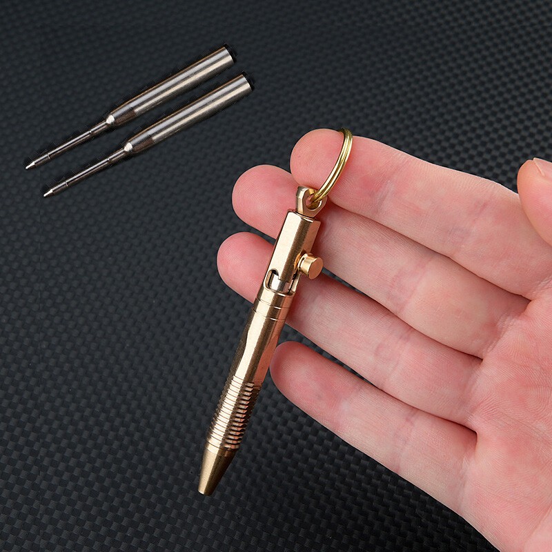Mini Pocket Keychain Detachable Brass Bolt Action Ball Pen Signature Outdoor EDC