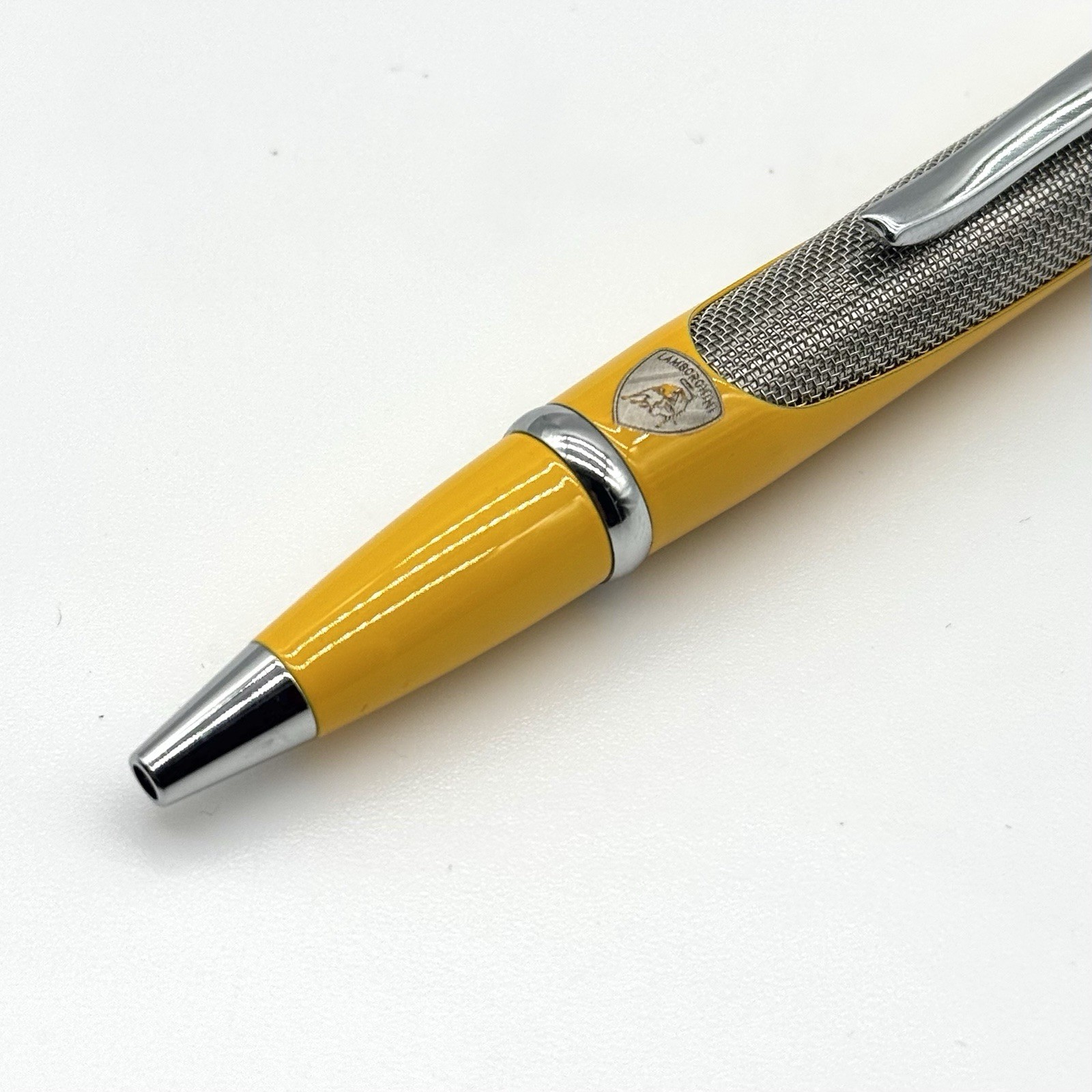 Lamborghini 2024 Yellow Ballpoint Pen Chrome Mesh Grip | Luxury Gift Box Edition