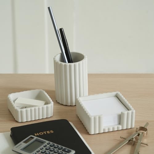 Modern Aesthetic Desk Accessories Set of 3 – Stylish Concrete Organizers Gray