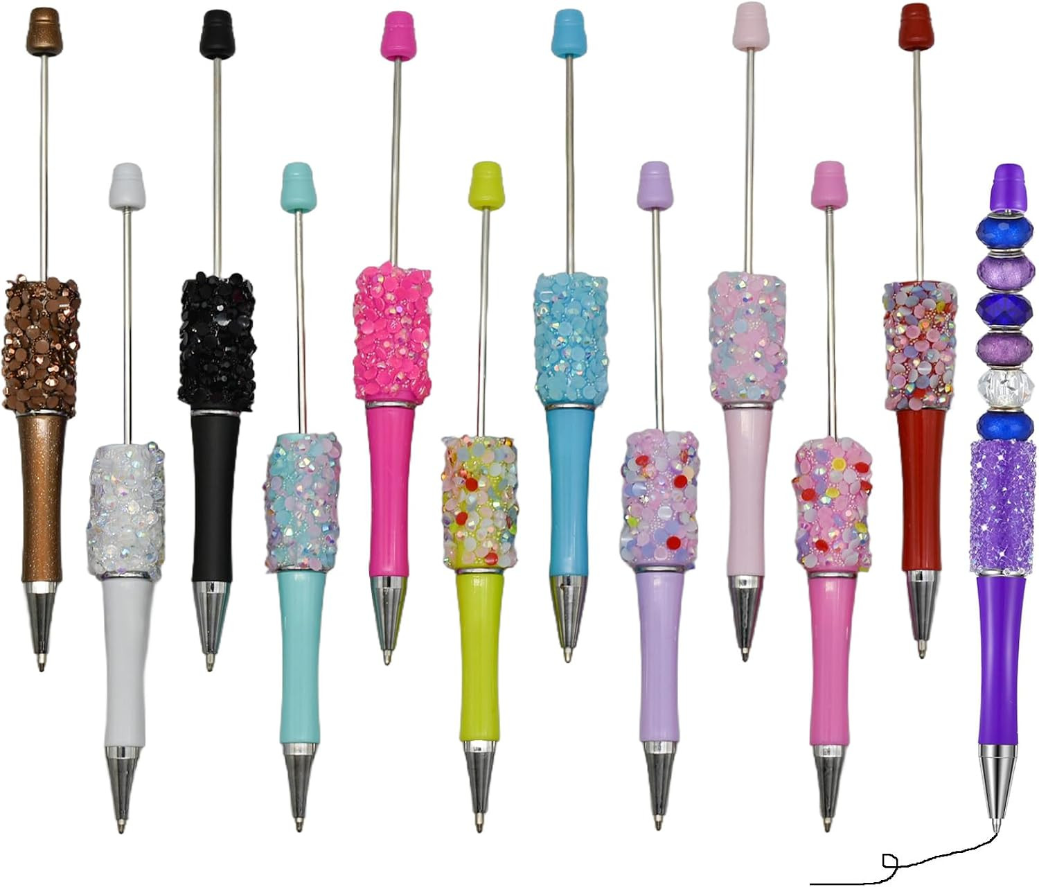 12 PCS Petal Glitter Beadable Ballpoint Pens Retractable Diamond Bead Pen Plasti