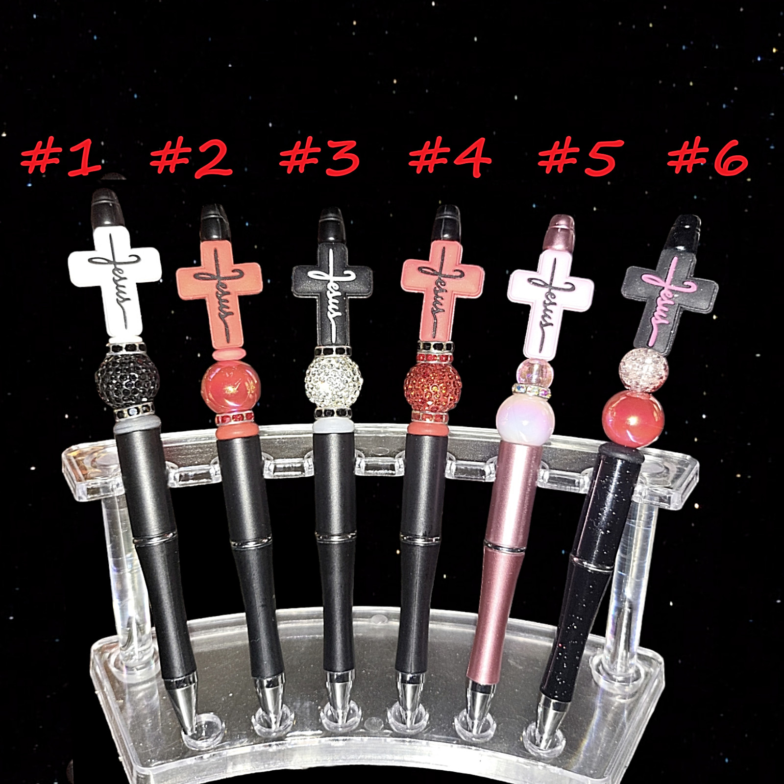 RELIGIOUS JESUS CROSS FOCAL BEADED PEN +INK REFILL GREAT GIFT