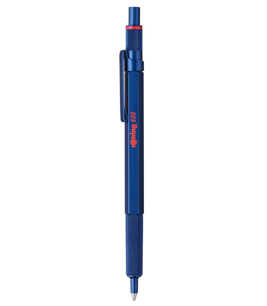 Metal Ballpoint Pen Medium Point Black Ink Blue Barrel Refillable Hex Body