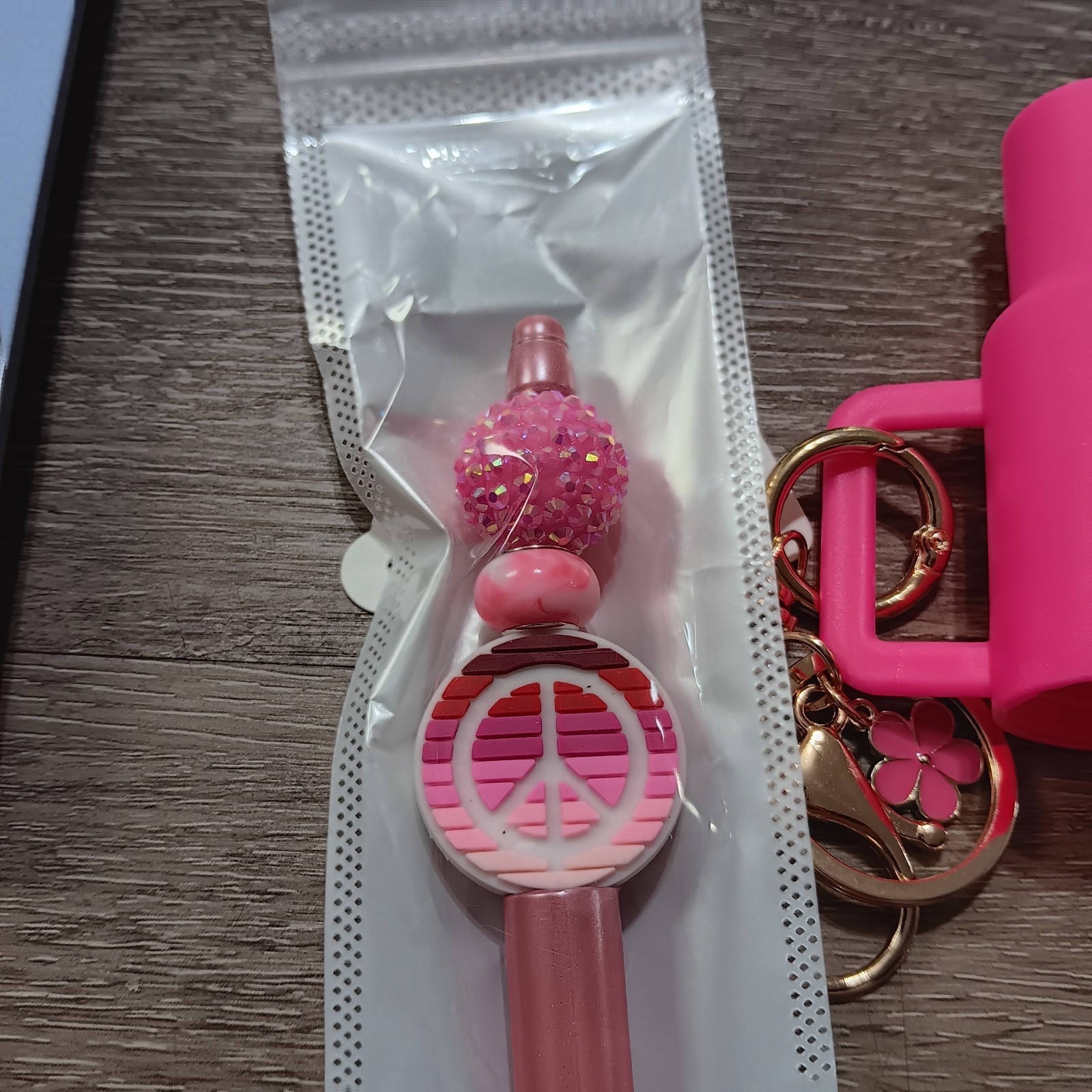 Peace symbol ball point pen with keychain tumbler