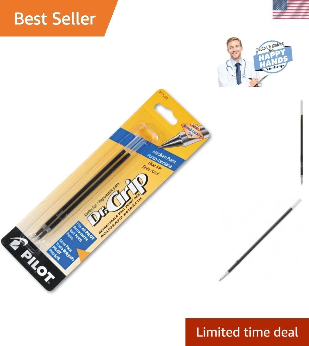 High-Quality 2-Pack Dr. Grip Medium Point Blue Ink Refills – Smudge Resistant