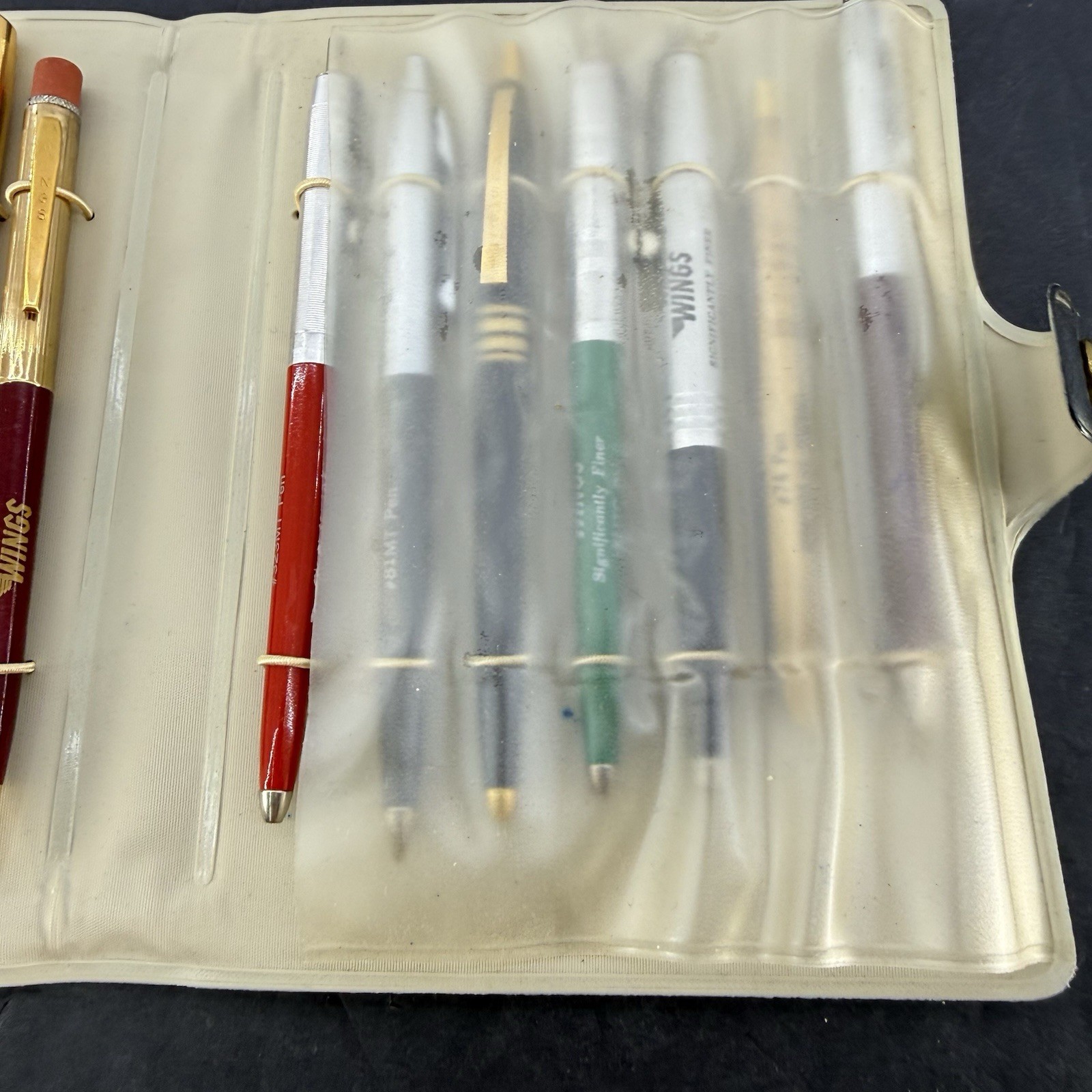 Vintage Wings Advertising Pen Collection in Organizer Case 14 Promotional Pens