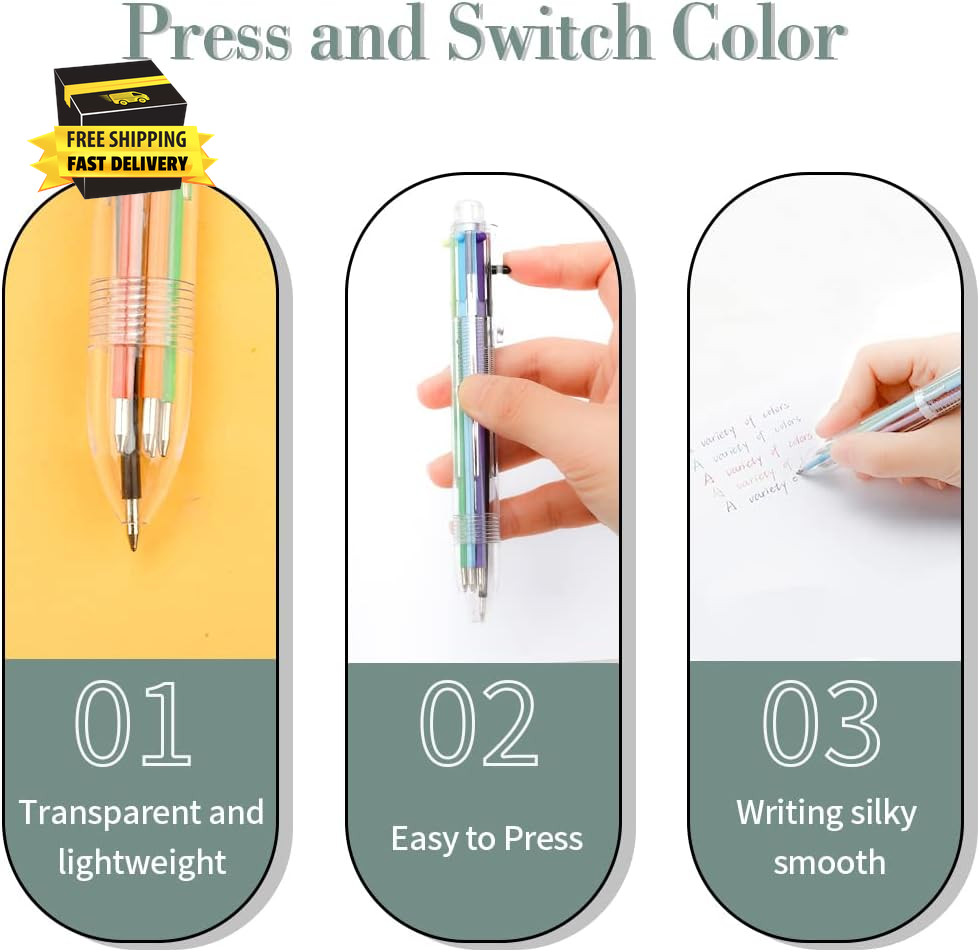 Multicolor Pen in One 0.5Mm 6-In-1 Retractable Ballpoint Pens 6 Colors Multi Col