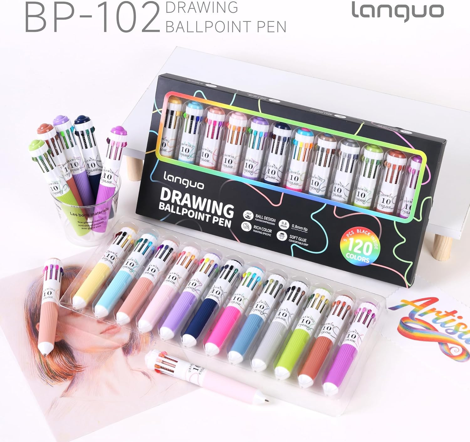 120 Colors Multicolor Pen, 12PCS 10-In-1 Multicolor Ballpoint Pen Set, 0.8Mm Tip