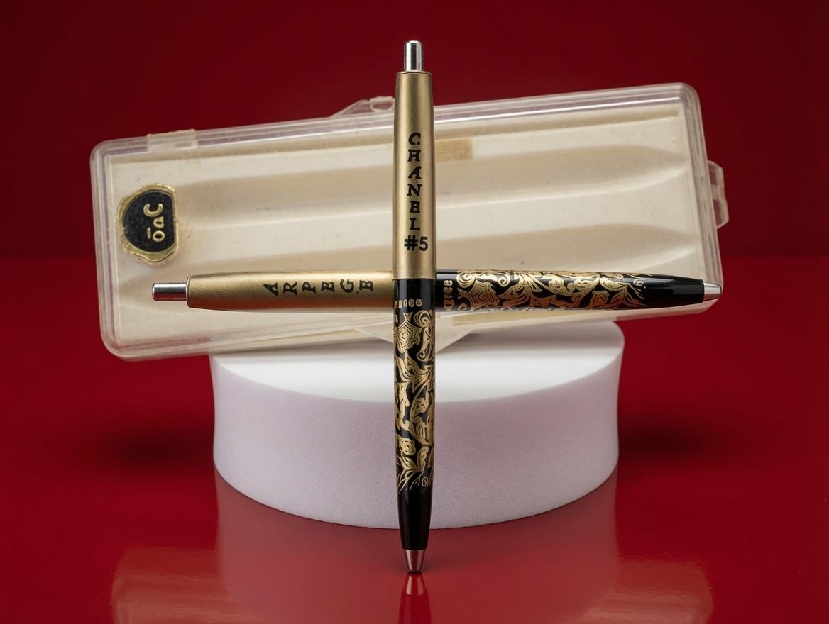 Vintage 1970s Arpege No.5 14KT Gold Filigree Perfumed Writing Pen Set Case
