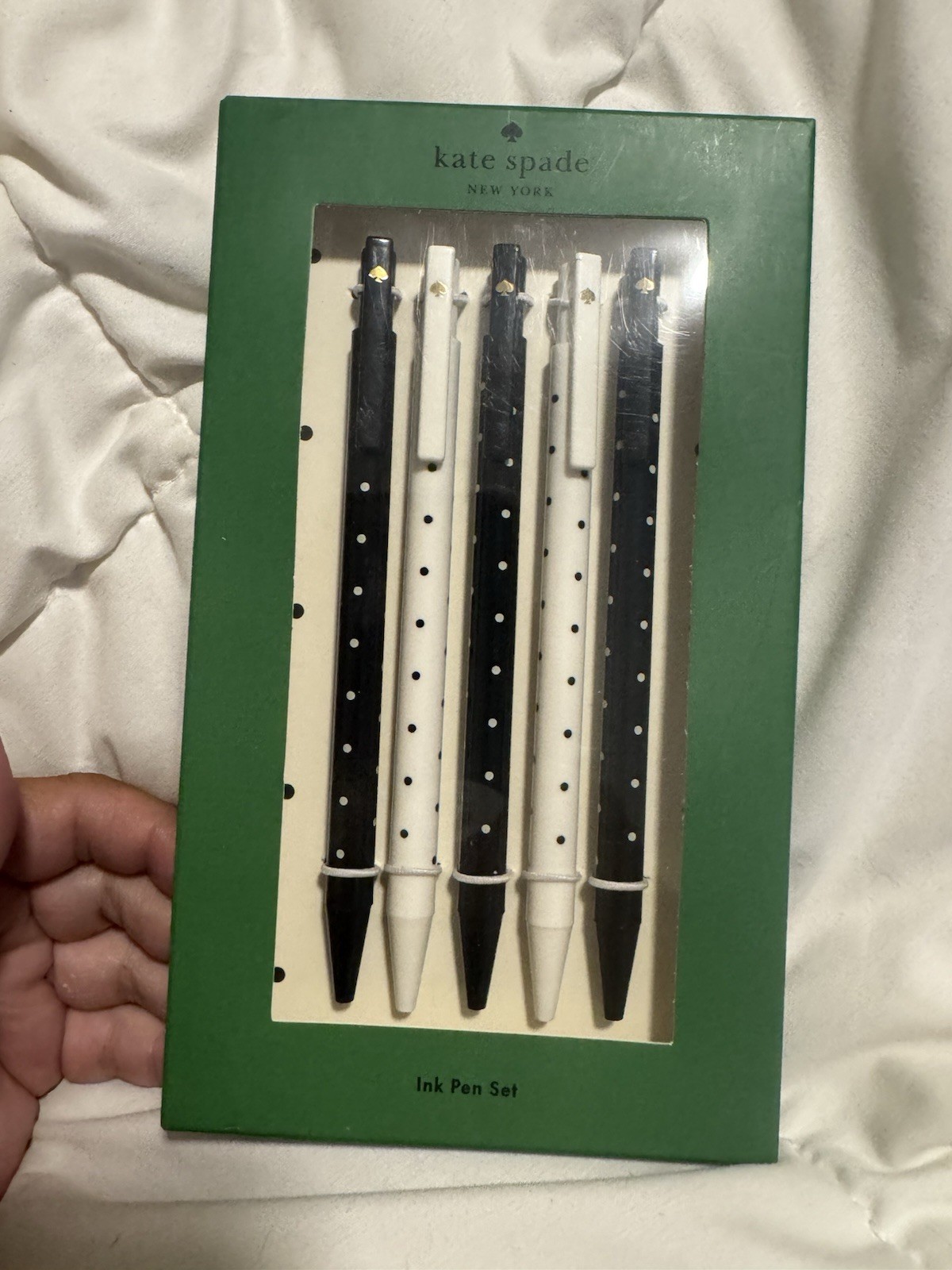 Kate Spade New York 5 Black Ink Pen Set – Polka Dot Retractable (New in Box)