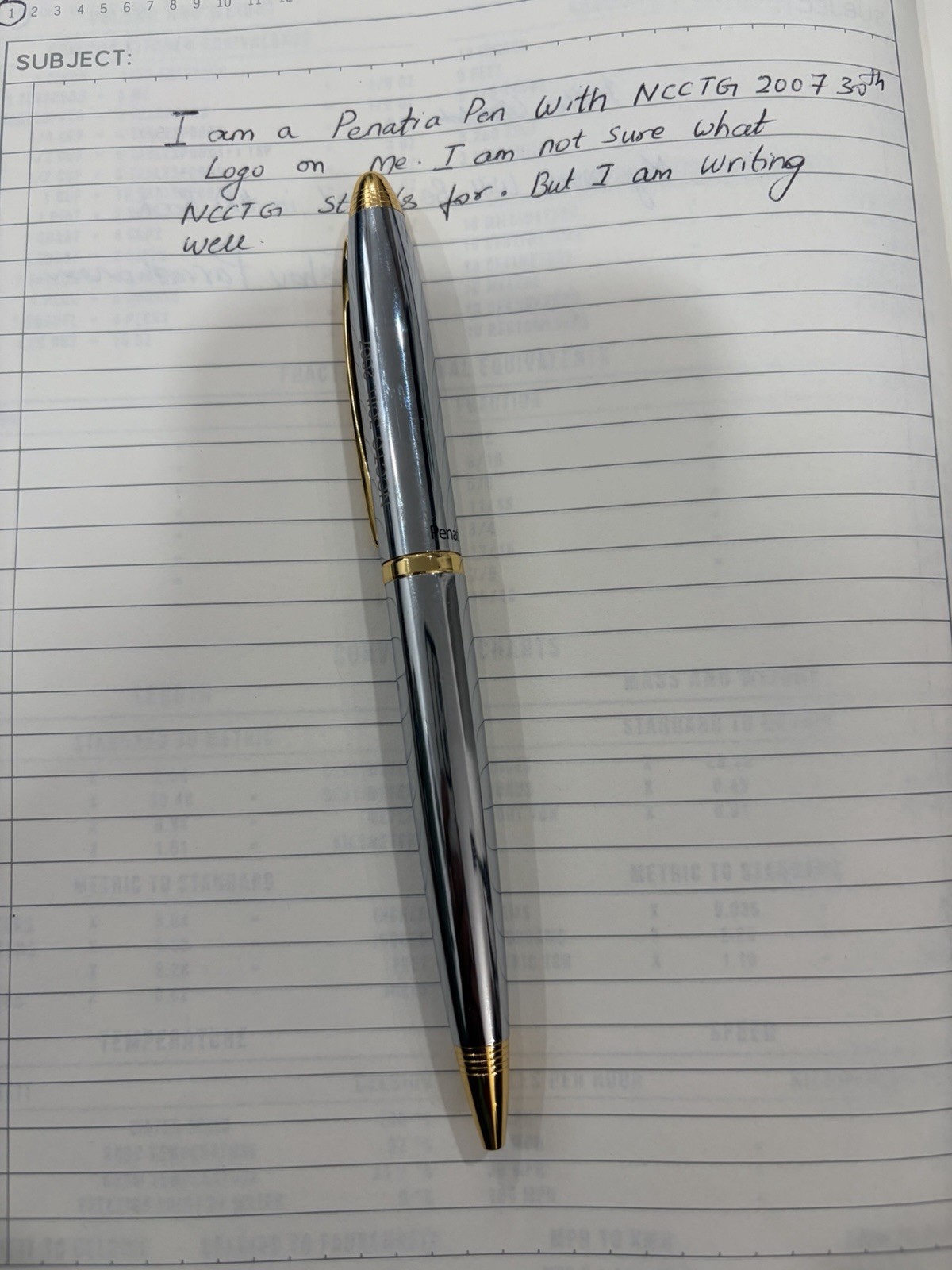 PENATIA LEXINGTON CHROME Gold BALLPOINT NCCTG 30th 2007 LOGO -writes -USA Seller