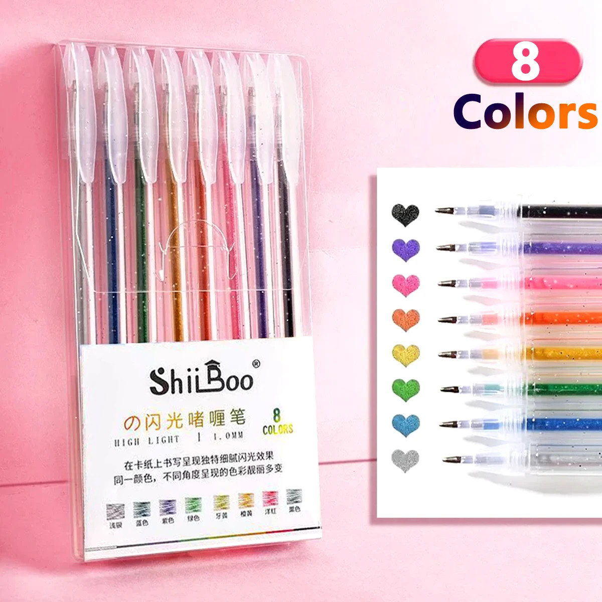 60 Colors Glitter Gel Pen 1.0Mm Metal Glitter Color Ballpoint Pen Paper Cardstoc