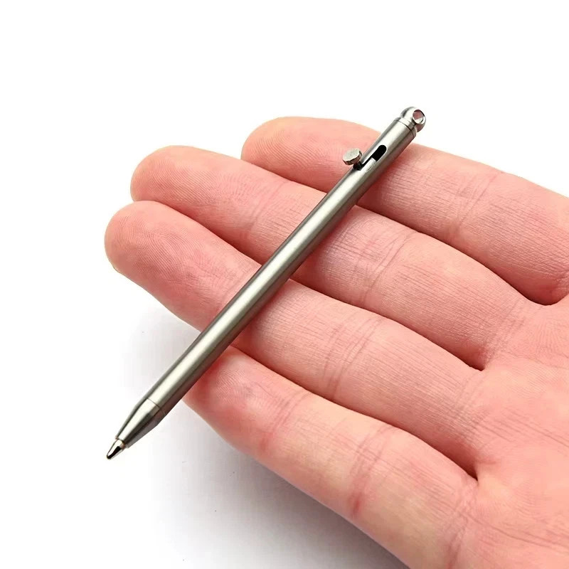 Mini Titanium Keychain Bolt Action Pen Small Travel EDC Ballpoint Signature Pen