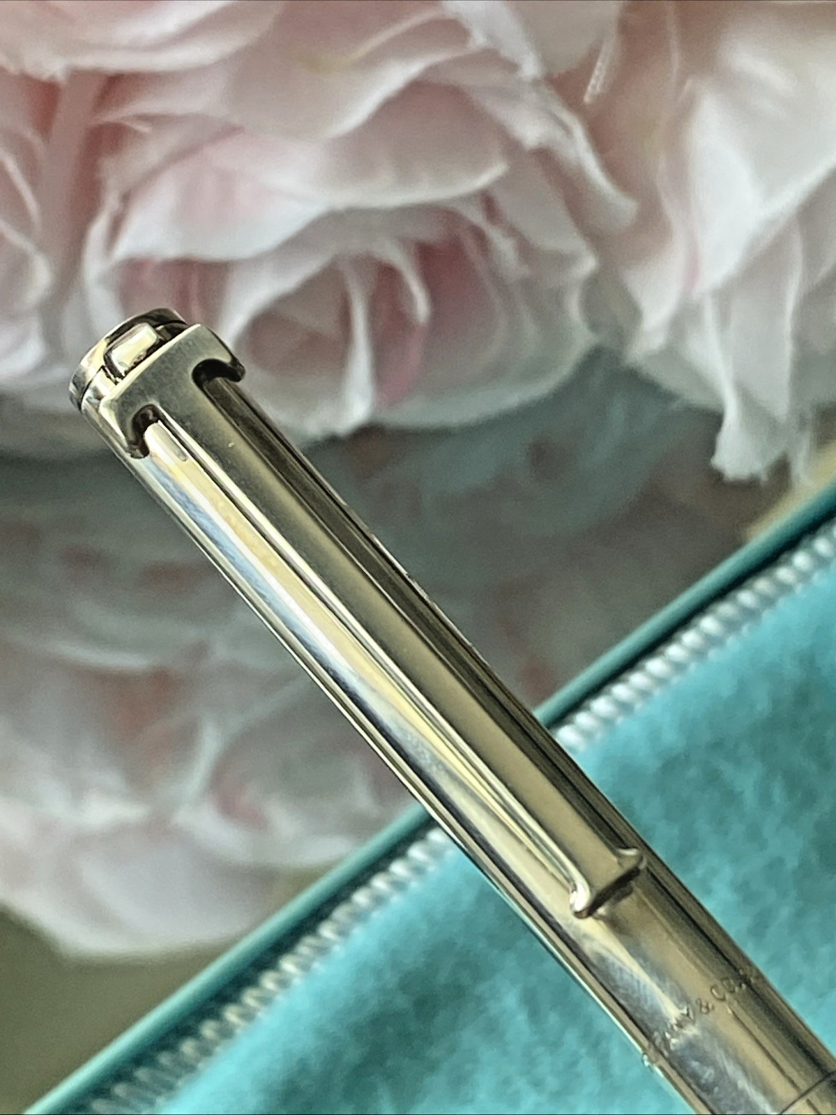 Vtg Tiffany & Co. Sterling Silver 925 T Clip Ballpoint Pen Black Ink Pouch & Box