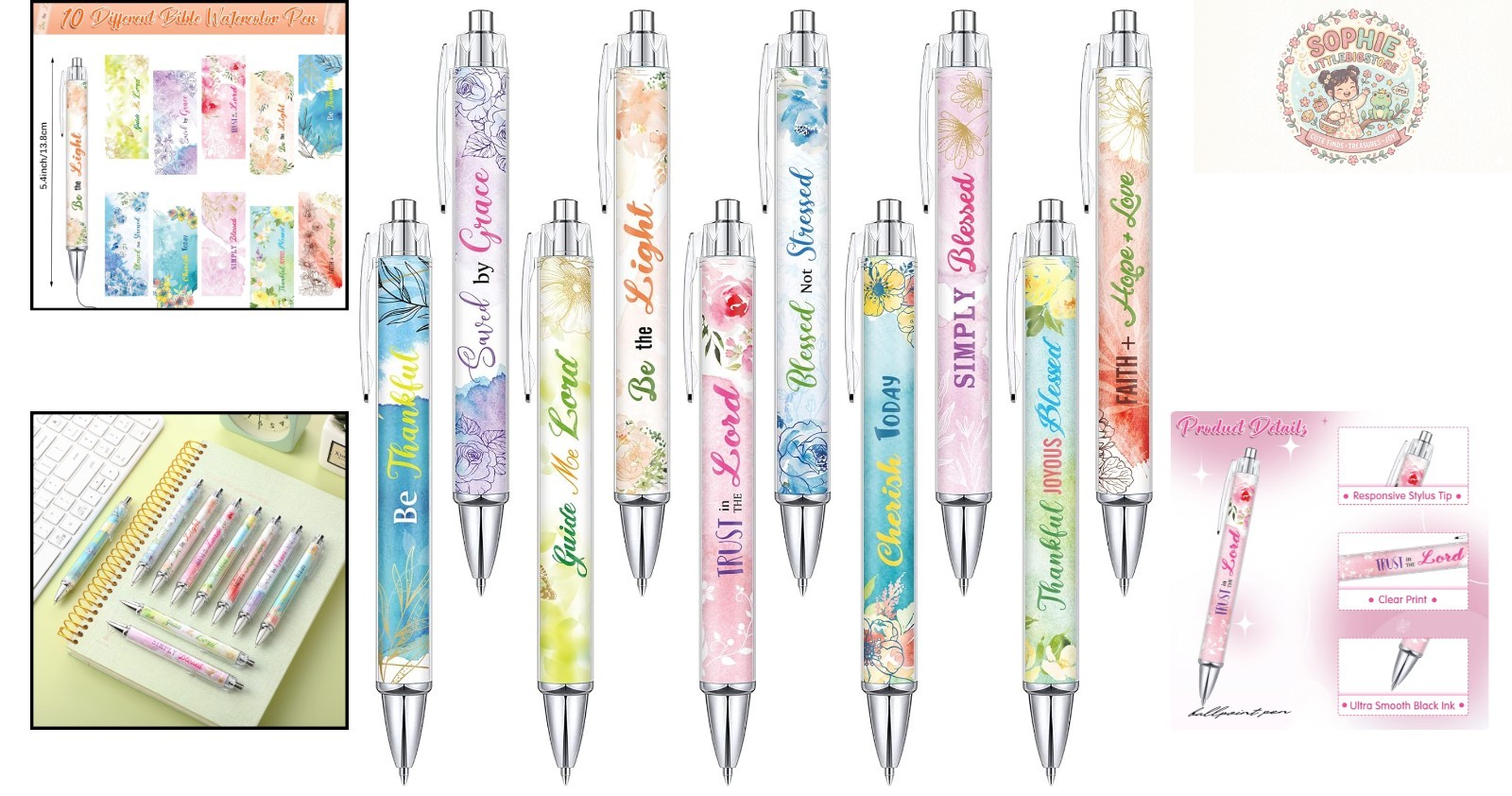10 Pcs Flower-Themed Inspirational Bible Verse Pens – Perfect Christian Gifts