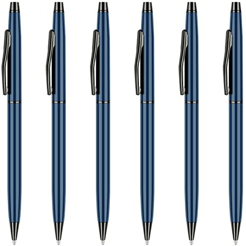 Slim Metallic Retractable Ballpoint Pens -Black ink-Blue & Black, Nice Gift