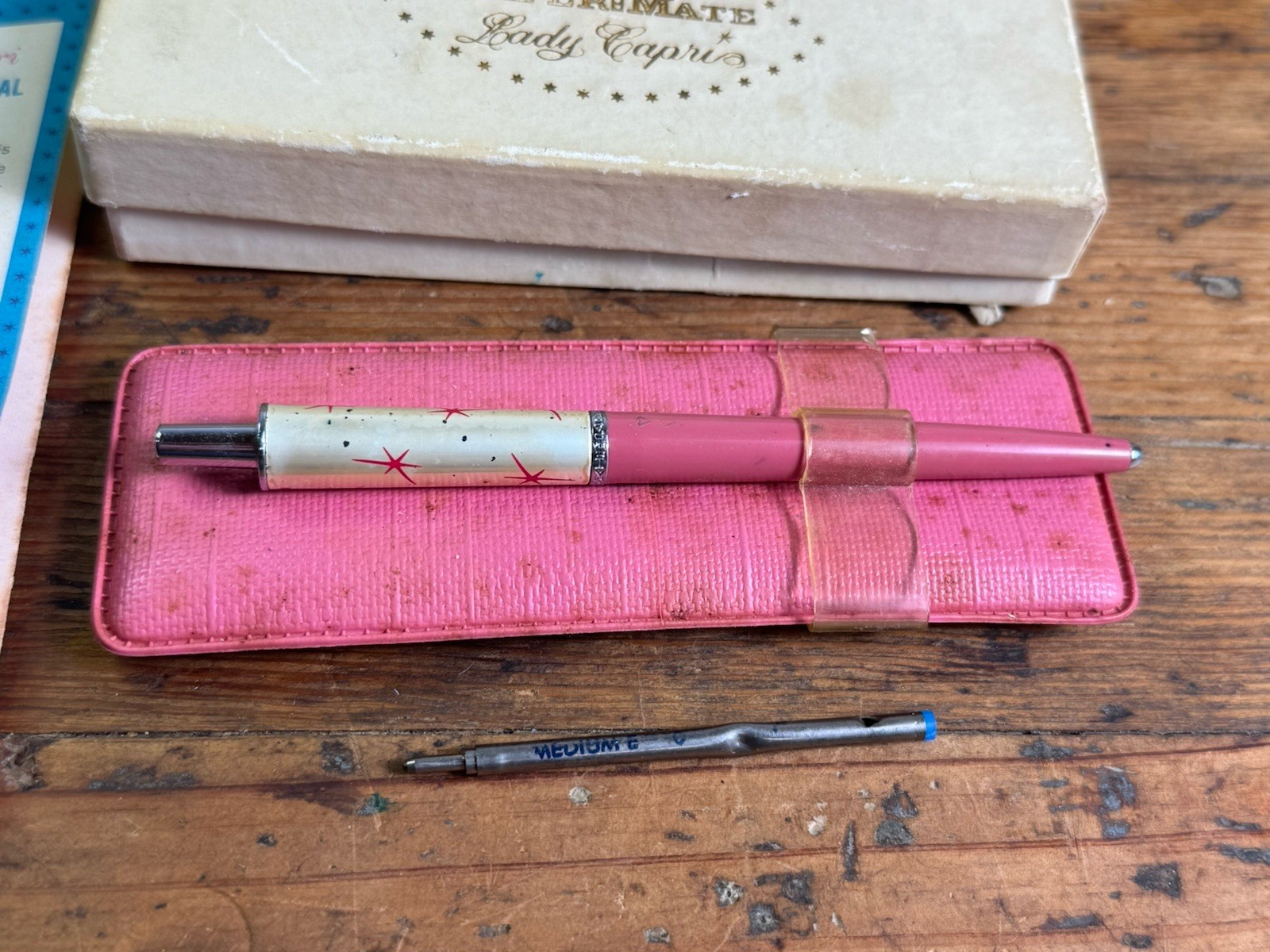 Lady Capri Pen VINTAGE Atomic Starburst Pink/Coral MCM Box/Insert DRY