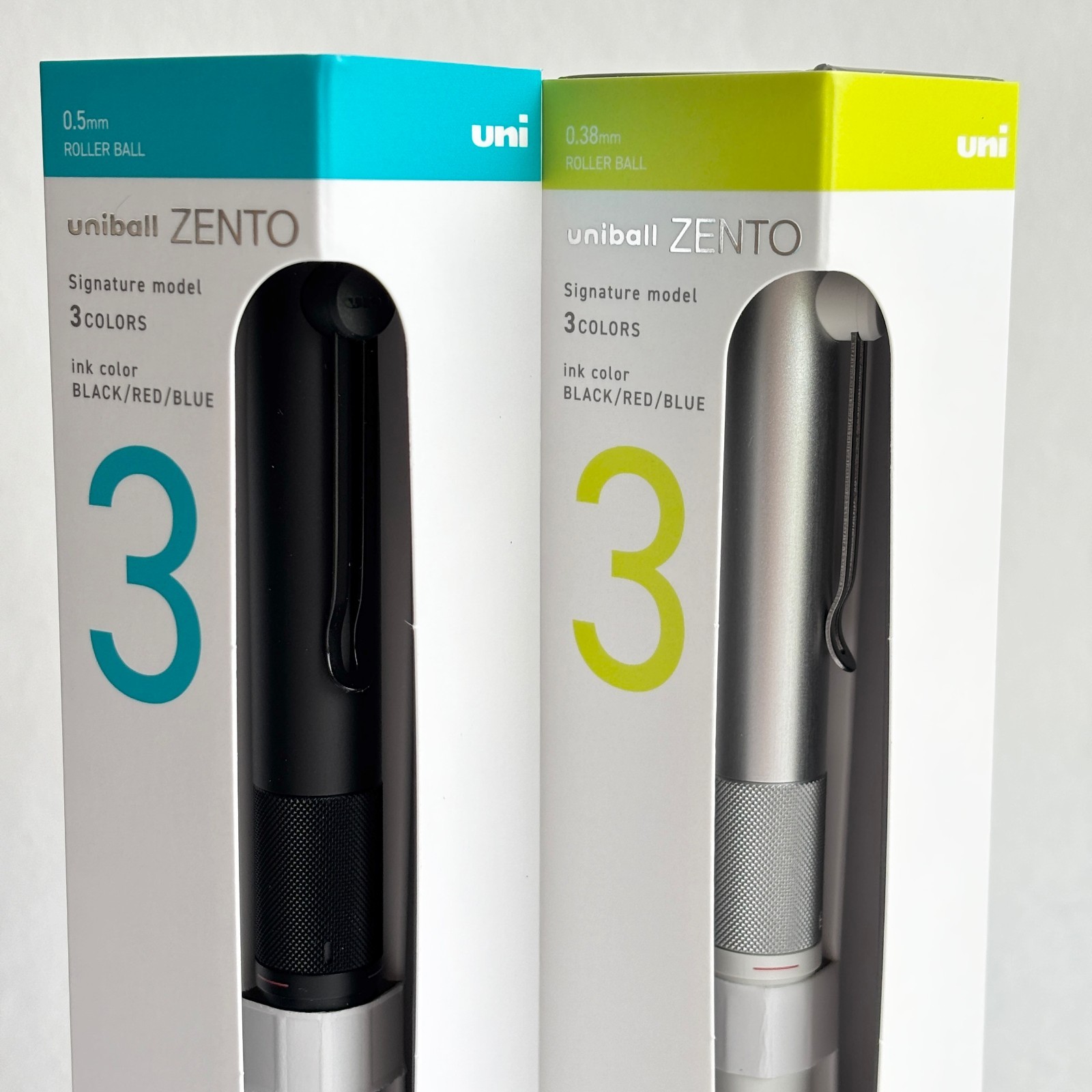 uniball ZENTO Signature Model 3-Color Ballpoint Pen 0.5mm & 0.38mm Black/Silver