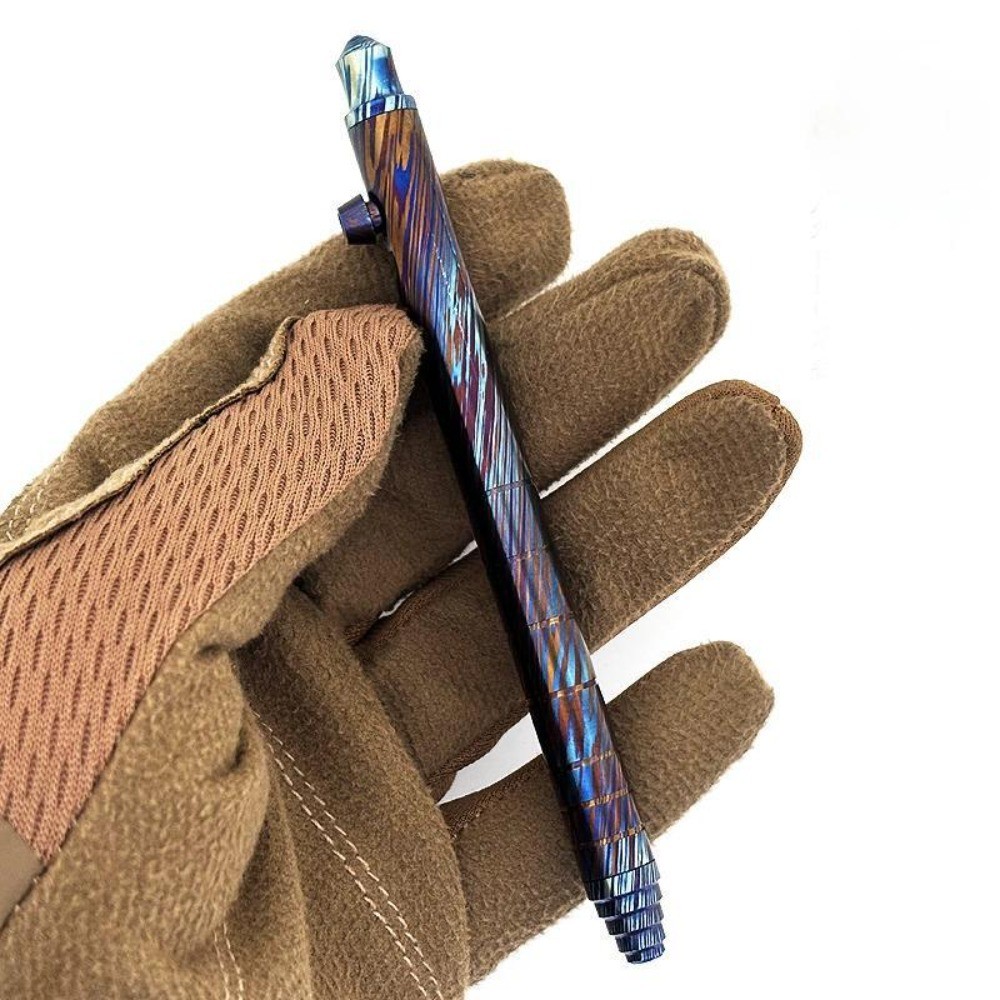 EDC Titanium Damascus Ballpoint Pen Bolt Action Signature Writing Pen Outdoor