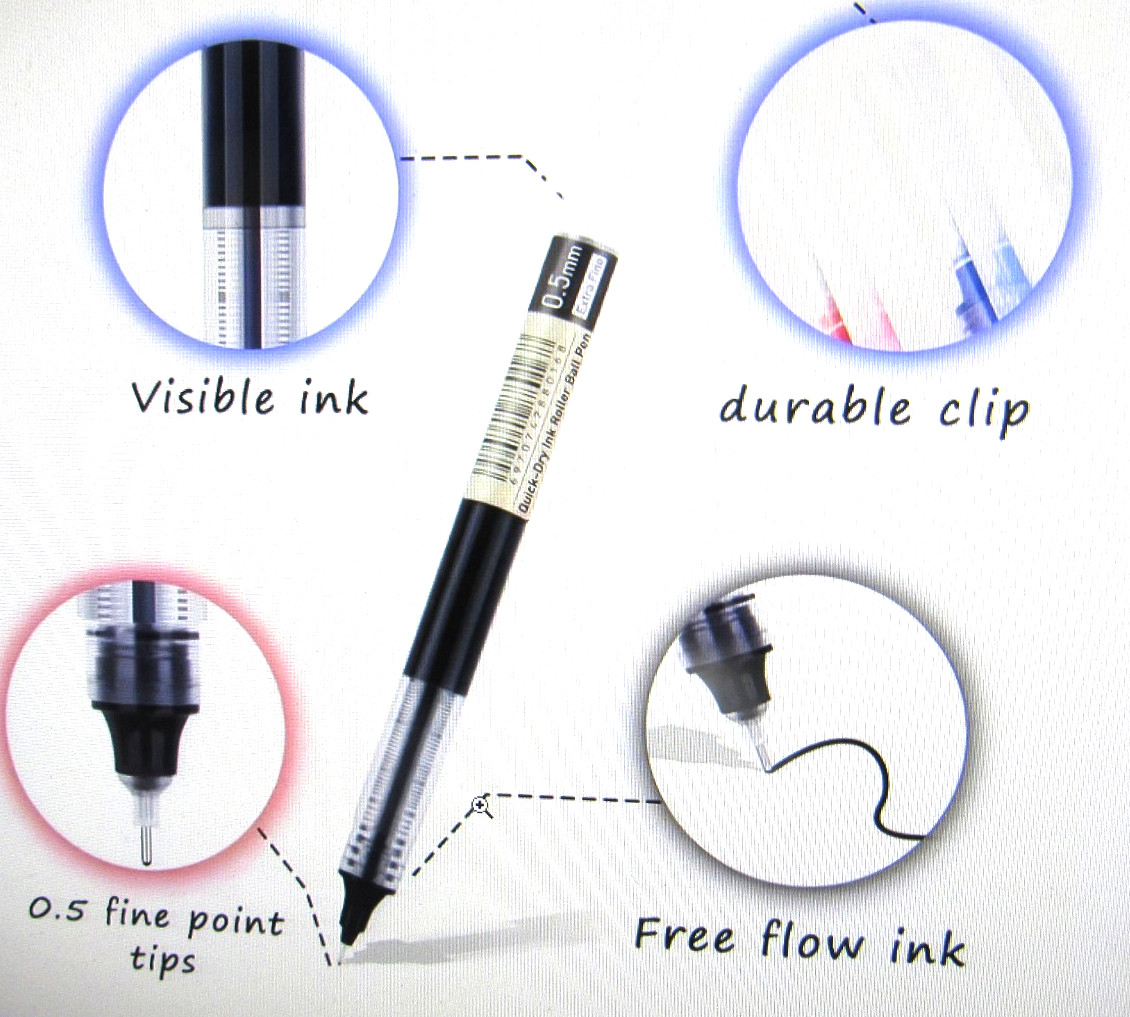 LOT OF 10 Fine Needle Point -.5mm Rollerball Pens Black smooth flowing ink-DEAL