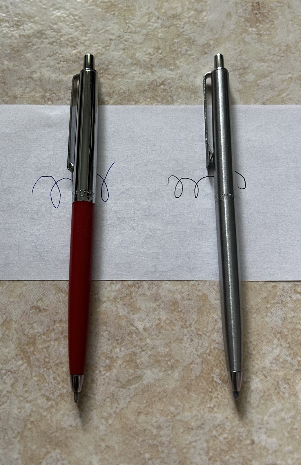 Set Of 2 Papper Mate Vtg Double Heart Ball Pen Black And Blue Ink Red & Silver