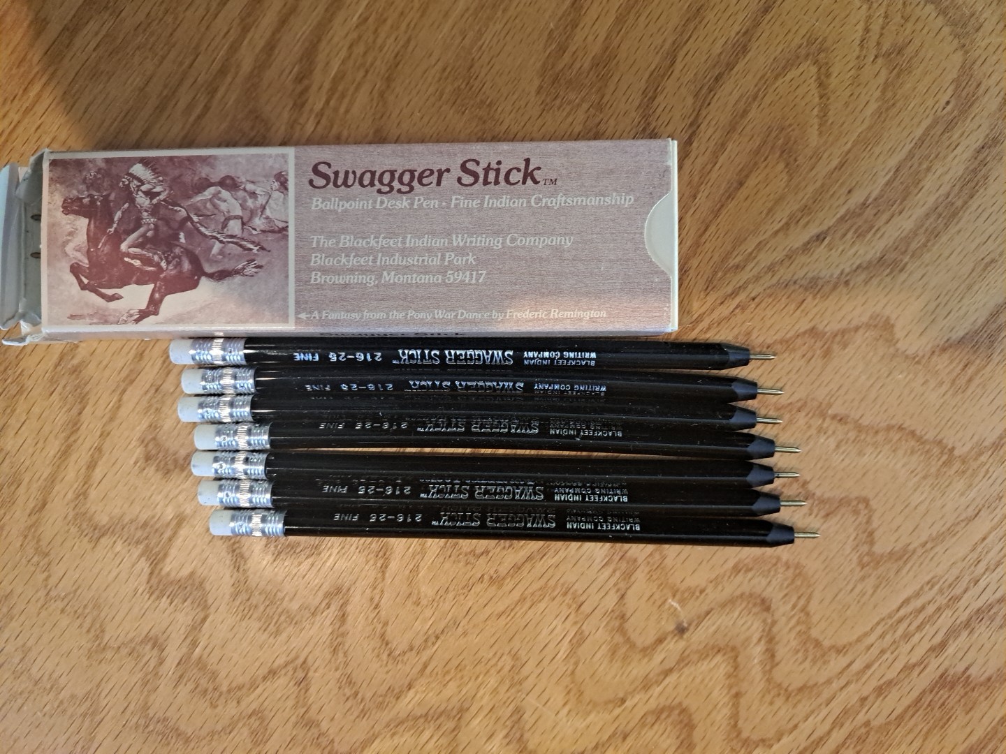 Swagger Stick Box of 10 Black Ink Pens Blackfeet Indian Co Browning MT c1970s