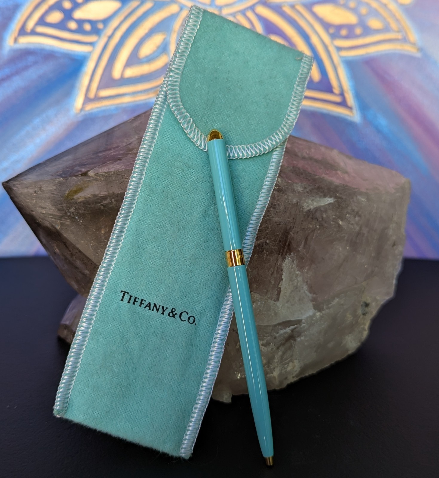 Rare Tiffany & Co Gold Tone & Blue Enamel Slim Ball Point Pen Germany