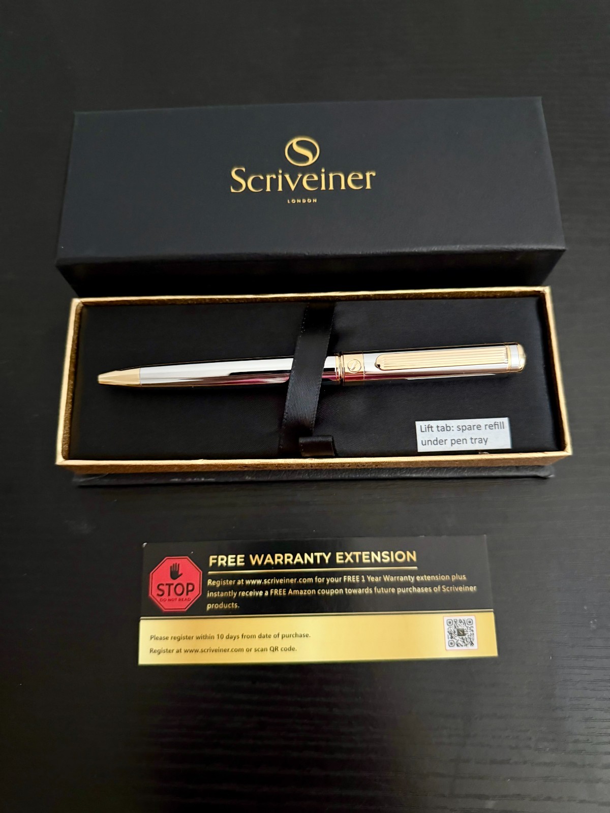 Scrivener of London Ballpoint Pen Silver and Gold Lacquer, Made in Germany -NEW