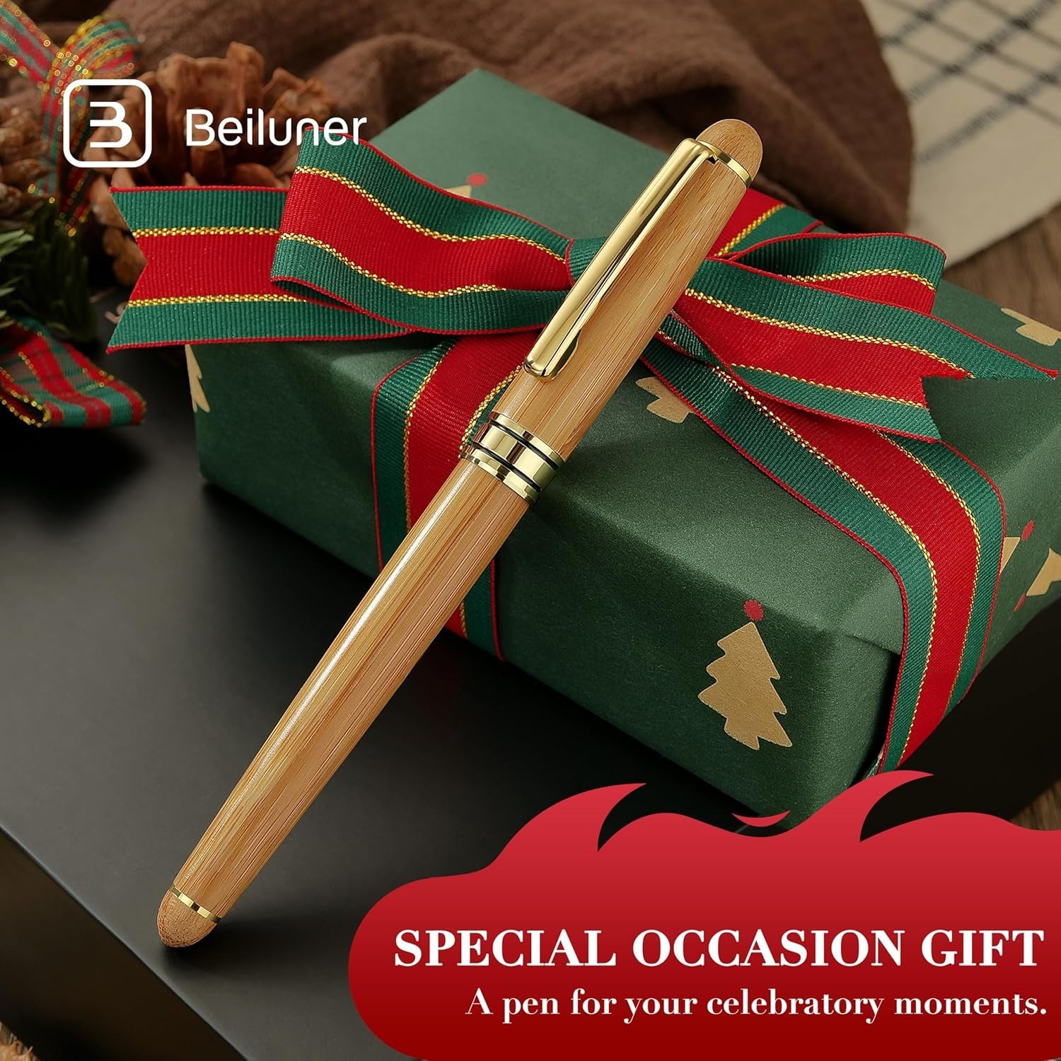 Handcrafted Antique Bamboo Ballpoint Pen in Gift Box – Perfect for Any Occasion