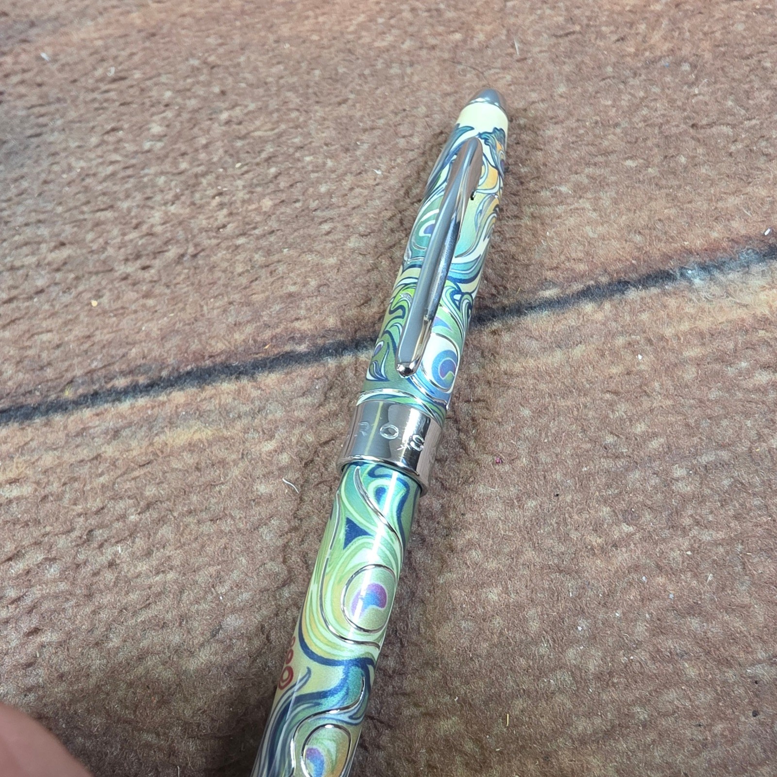 Cross Sauvage Ballpoint Pen Peacock Pattern Green Good Art Nouveau Swivel