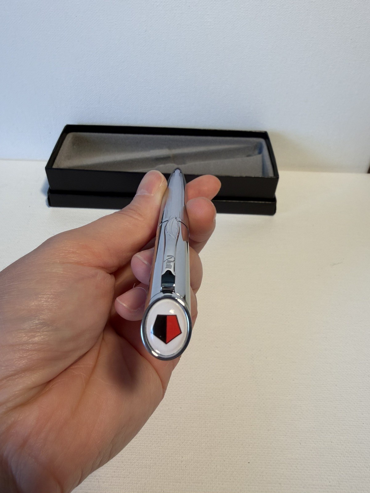 Quill Chrome Ballpoint Twist Pen Pentagon Logo w/ Original Gift Box EUC