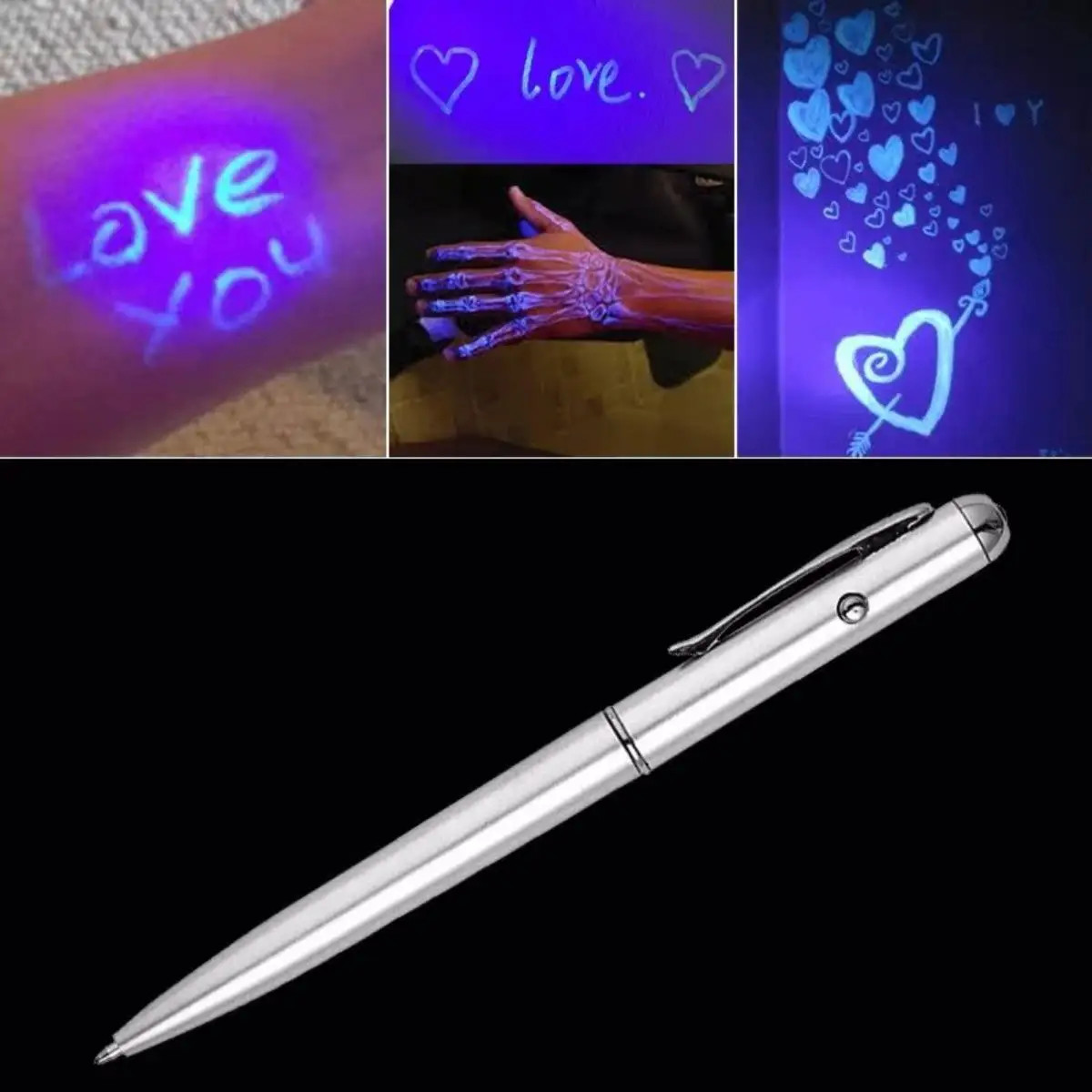 1PCS Multifunctional LED Light Ballpoint Pen Invisible Ink Pen UV Light Money