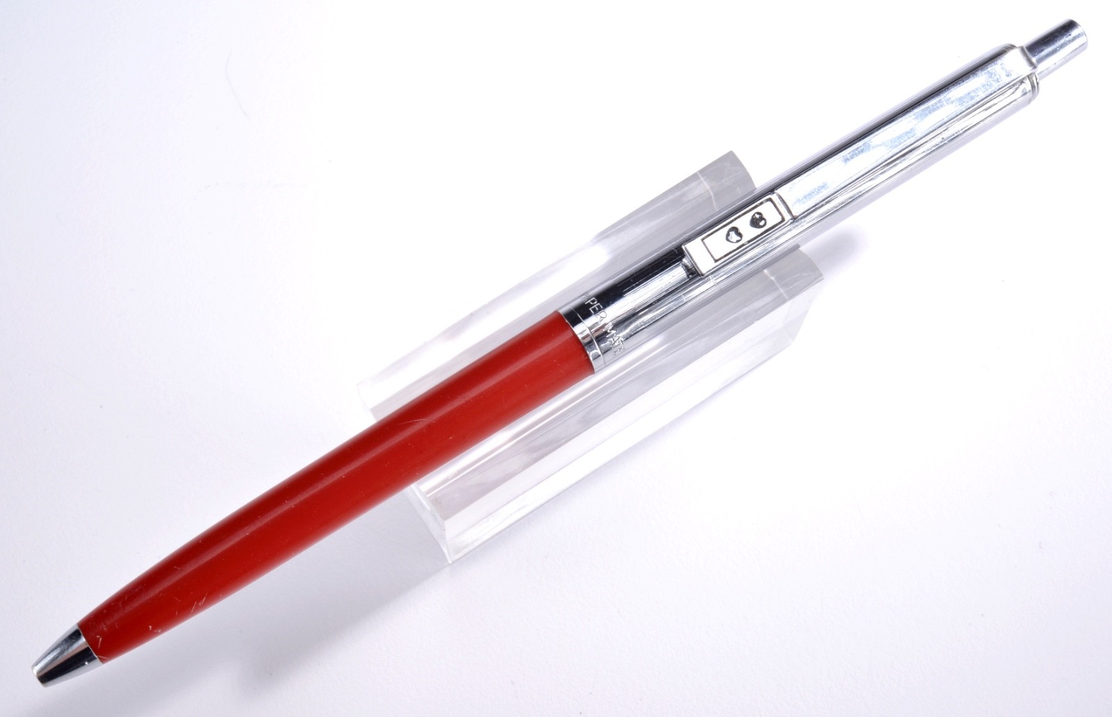 VTG. Paper Mate Vintage Double Heart Profile Ball Pen-Slim Grip-Red-USA MCM #64