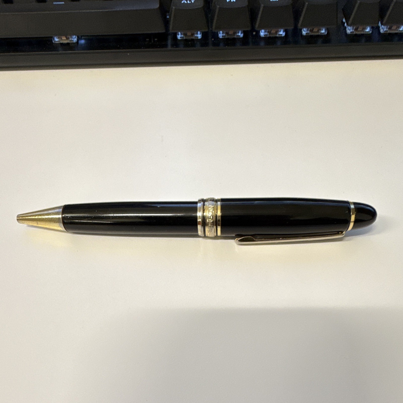 Montblanc Resin Ballpoint Pen Black Ink Black Barrel with Gold Trim