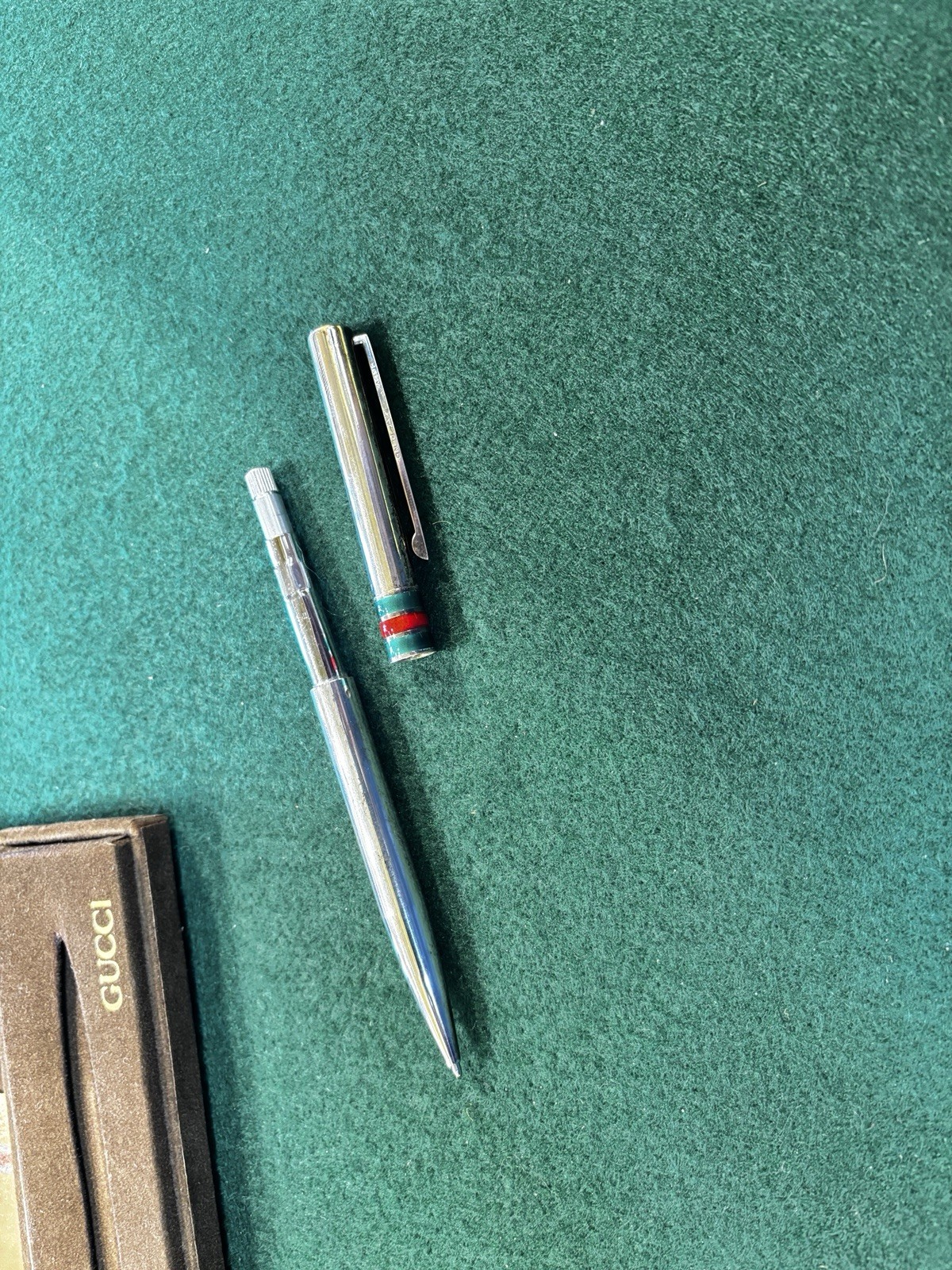 VINTAGE GUCCI STERLING SILVER RED & GREEN ENAMEL STRIPES BALLPOINT Pen ITALY