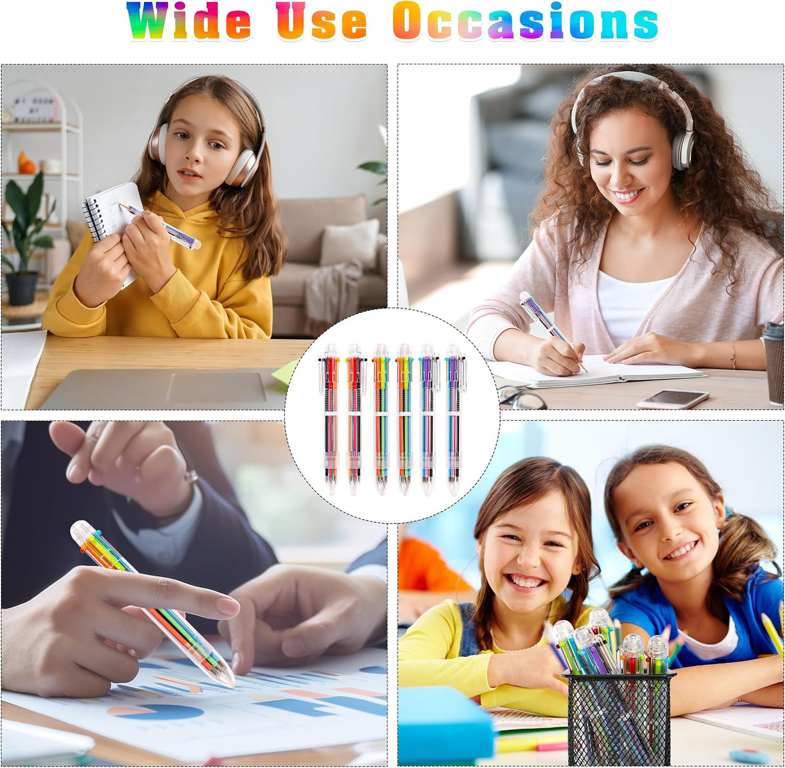 Ballpoint Pen Set 6 Pack Multicolor 0.5mm 6-in-1 Pens Writing and Drawing