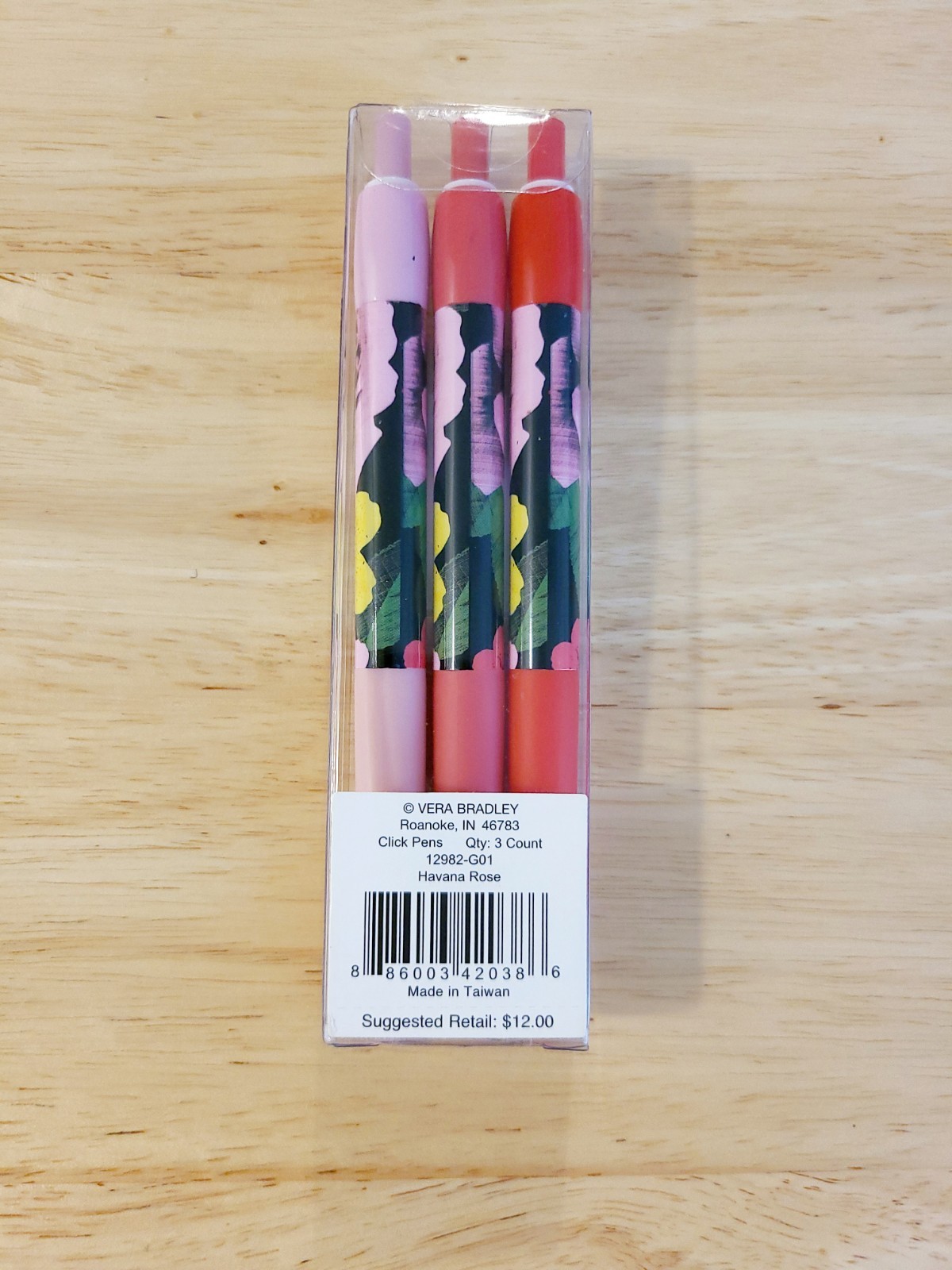 Vera Bradley Set of 3 Havana Rose Black Ink Click Pens