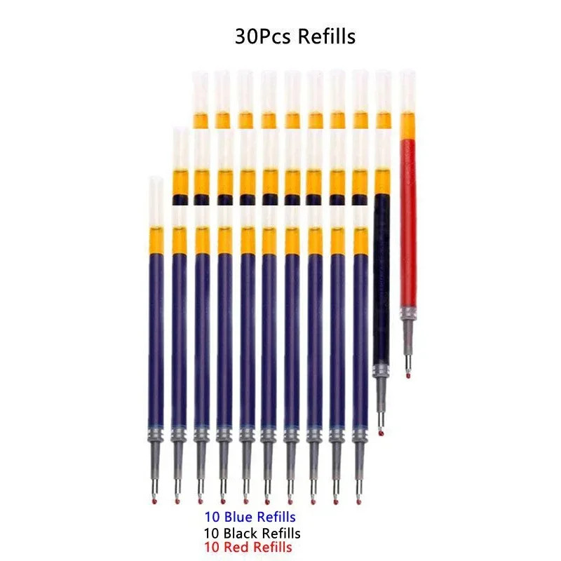 13/30pcs Retractable Gel Pens Set Black/Red/Blue Ink Ballpoint for Writing Refil