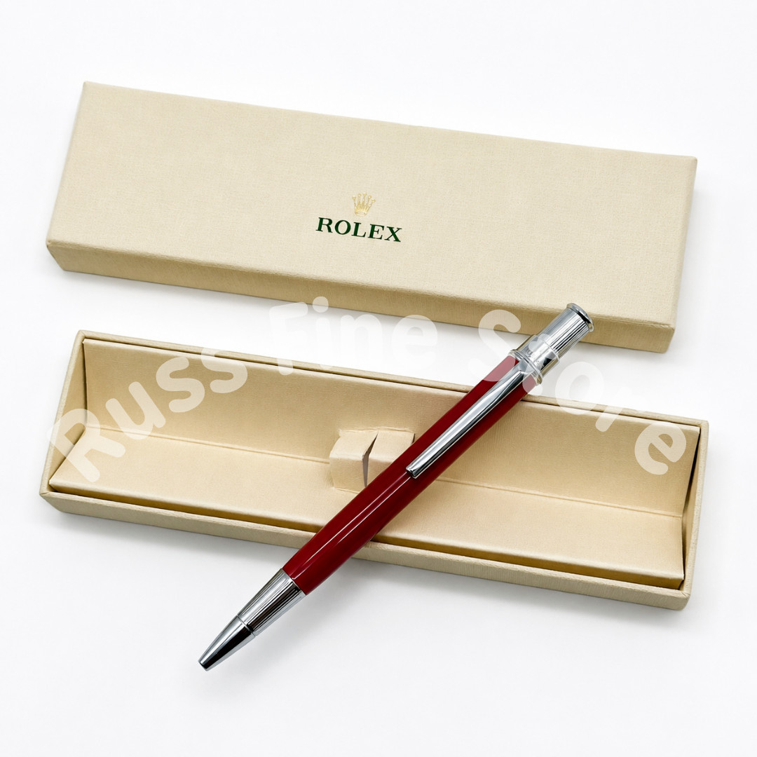 Rolex Red & Chrome Ballpoint Pen With Box Rare VIP Gift Collectible