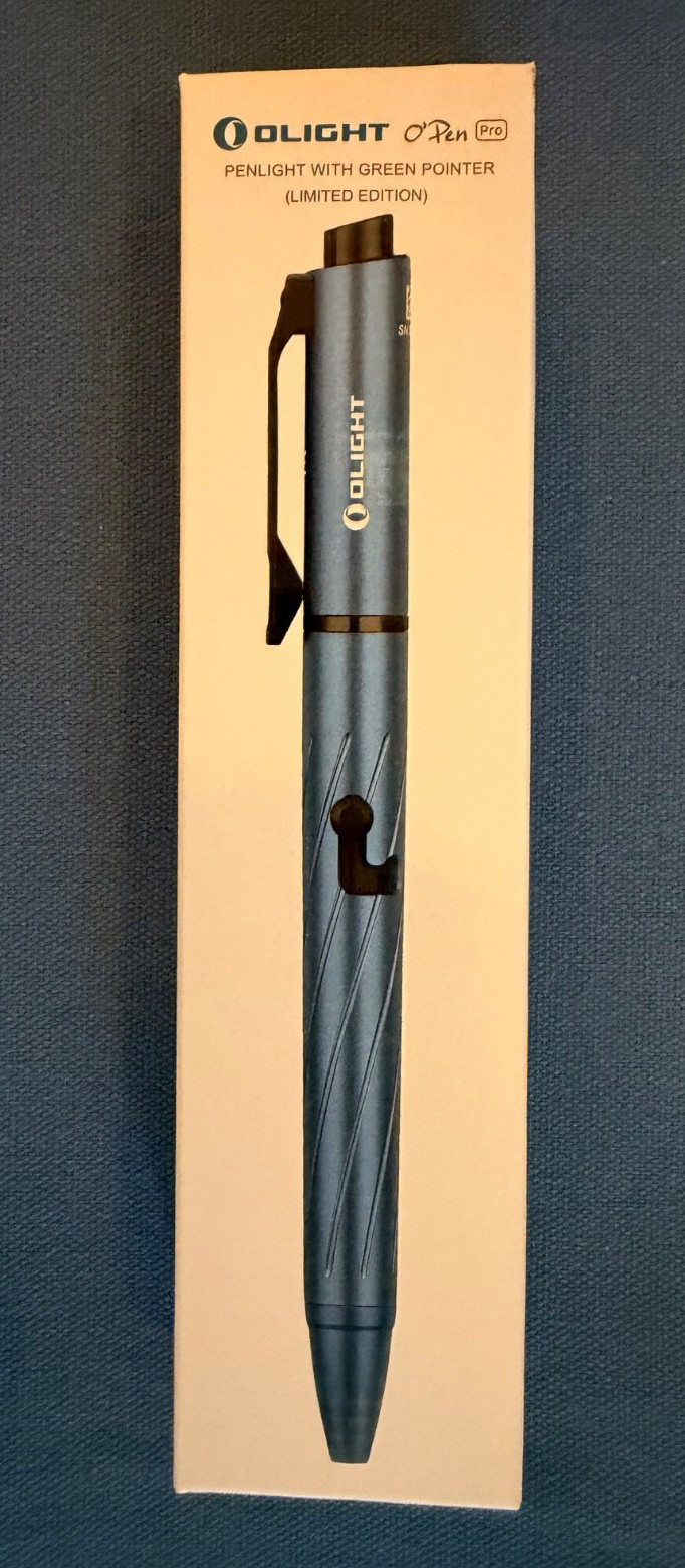 Olight O’pen PRO Limited Edition Blue LED Flashlight w/Green Pointer Pocket Clip